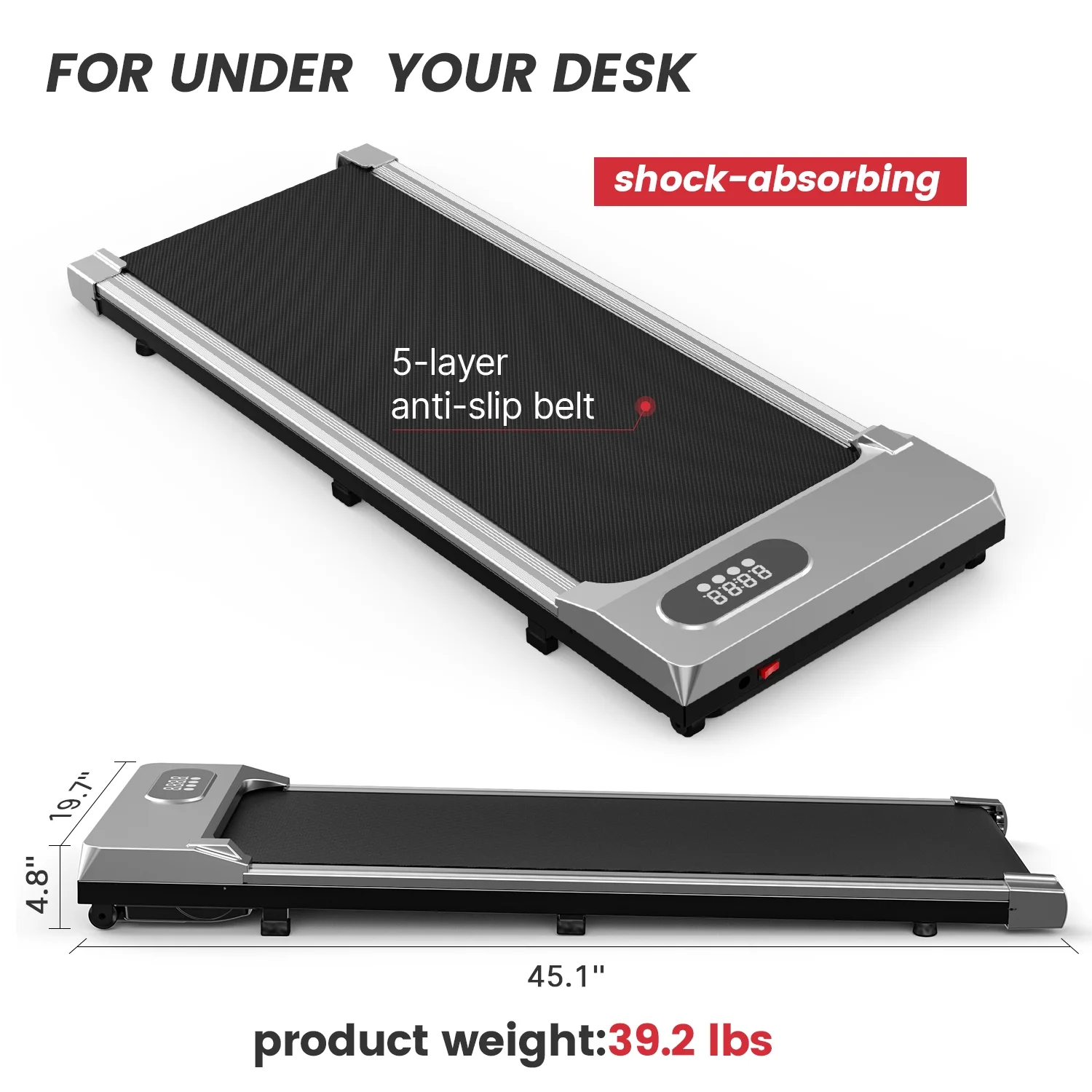 Bigzzia Walking Pad, 2 in 1 Under Desk Treadmill with Remote Control and LCD Display, Compact Treadmill for Home & Office, Silver - Womvr