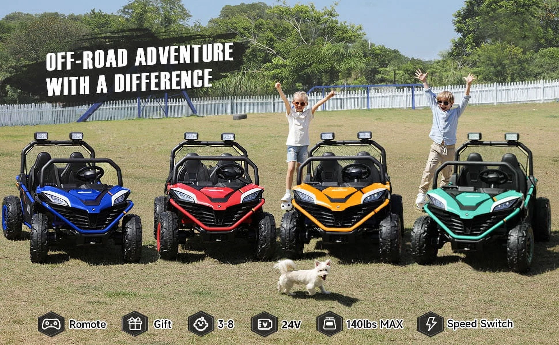 12 V Ride on Car,2 Seater Powered on Truck,4WD Electric Off-Road,Remote Control,Spring Suspension Ride on UTV for 3-8 Kids,Blue - Womvr