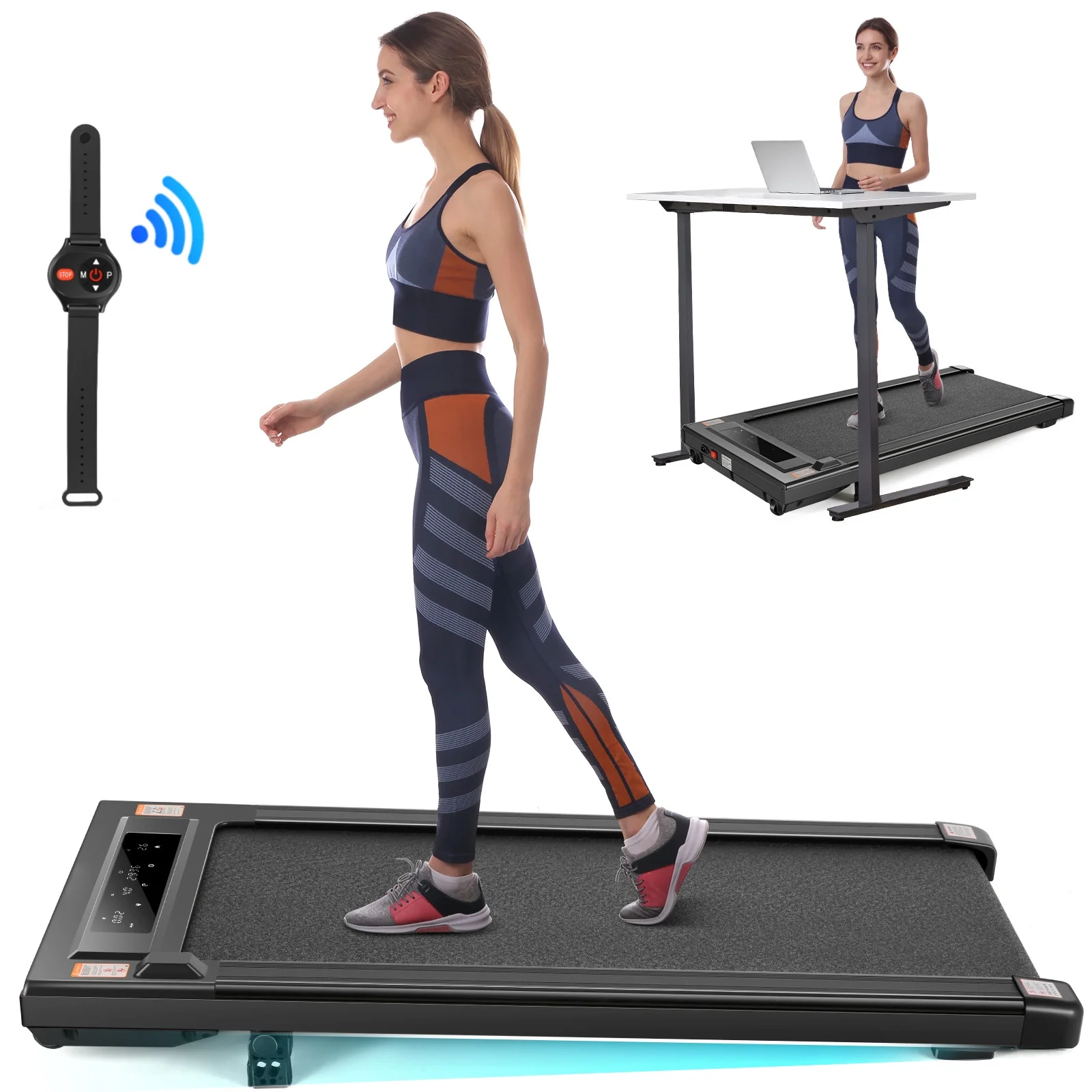 Tikmboex 2.5HP Walking Pad Under Desk Treadmill with LED Touch Screen Remote Control, 2 in 1 Treadmills for Home Office, Black - Womvr