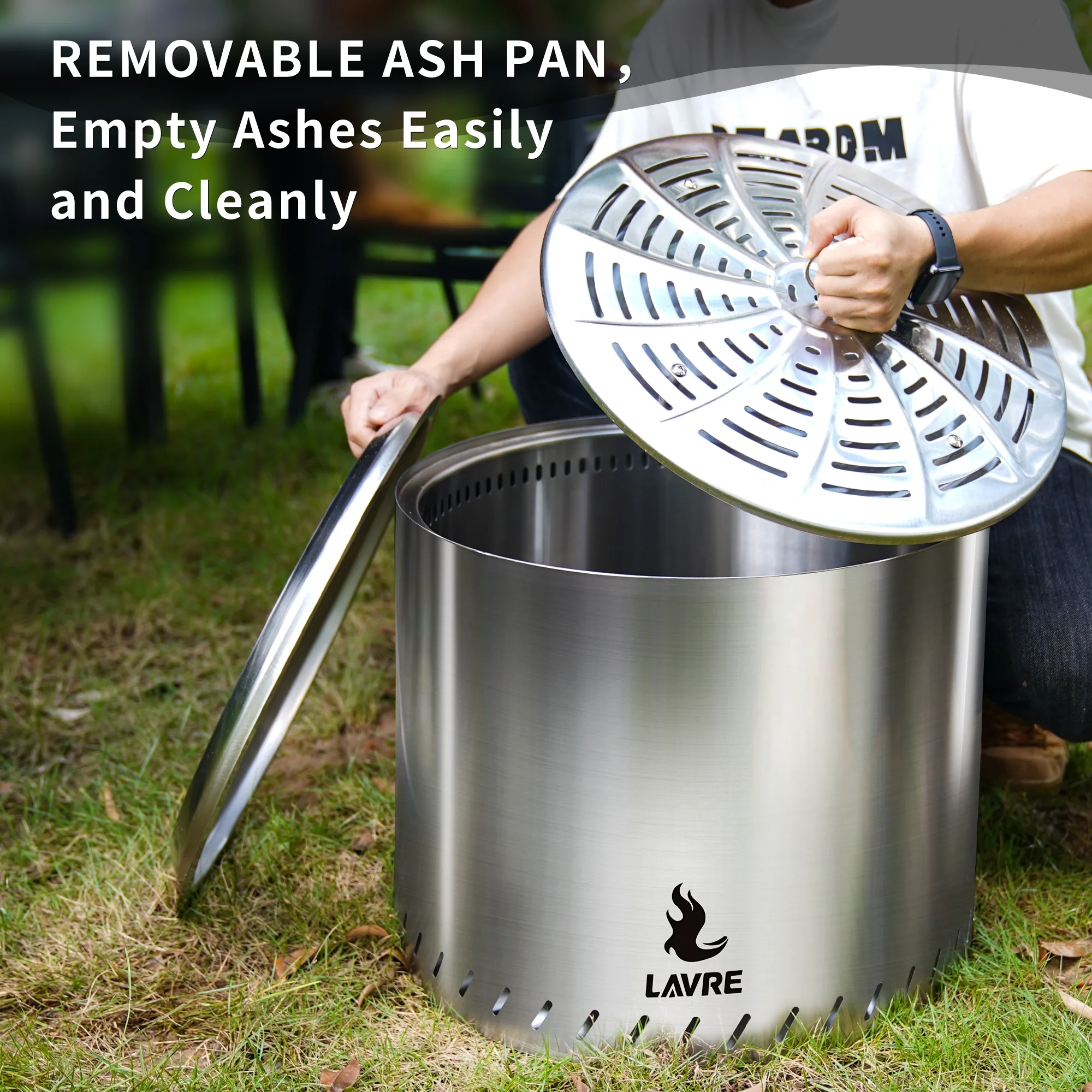 Fire Pit for Outside, 19 inch Stainless Steel Smokeless Bonfire Wood Burning Fire Pit with Removable Ash Pan, Outdoor Fire Stove for Patio Backyard Party Picnic Camping - Womvr