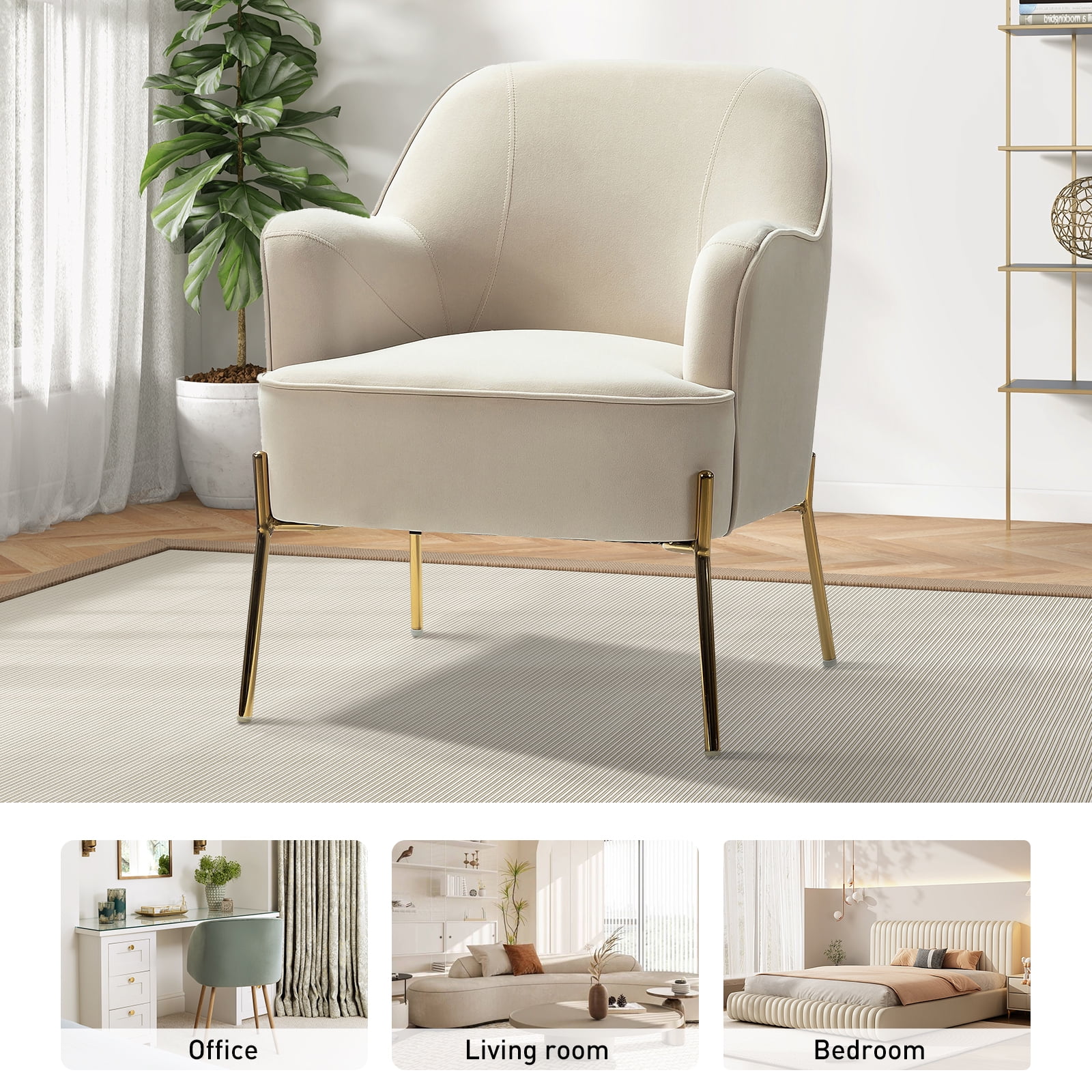 Velvet Upholstered Accent Chair Metal Legs Curved Backrest Lounge Home Armchair Bedroom Adult Pink - Womvr