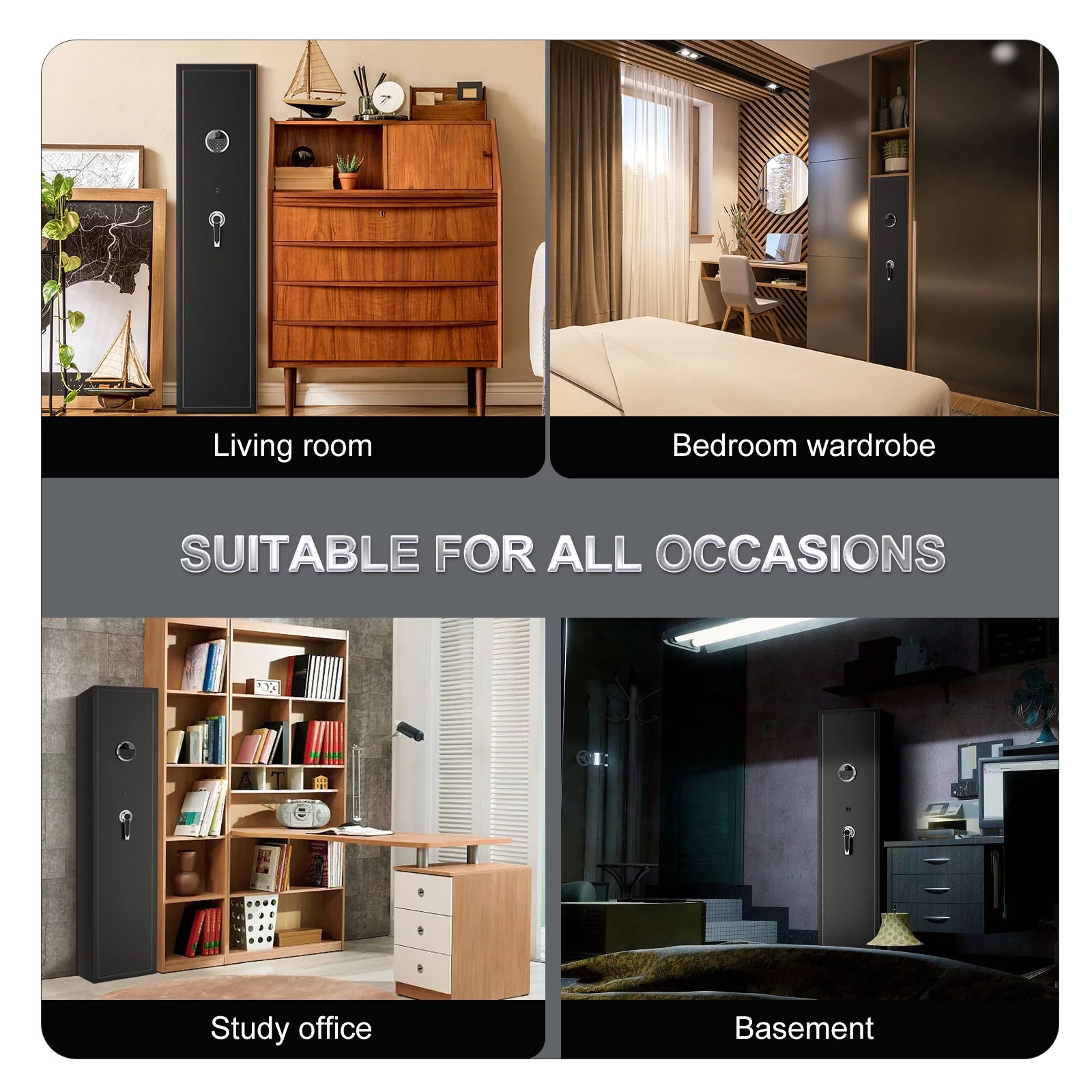 SRWTRCHRY Fingerprint 5-Gun Safe, 2s Quick Access Gun Cabinet with 2 Open Ways, Electronic Storage Cabinet for Rifles, Heavy-Duty Security Cabinet with Removable Shelf, 56''H - Womvr