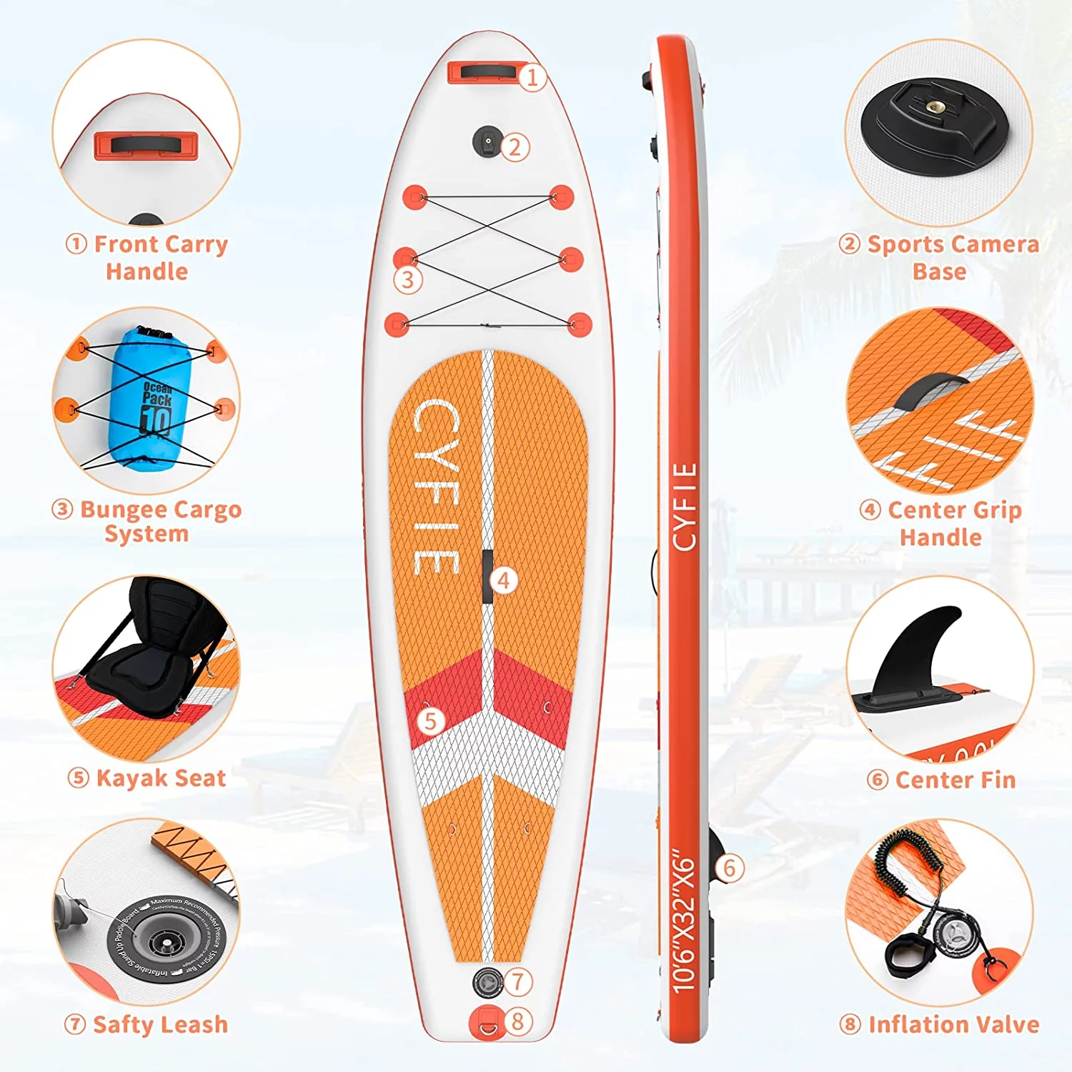 Paddle Board for Adult, Inflatable Surfboard Fishing Standup Cyfie Paddle Board 10.6 ft - Womvr