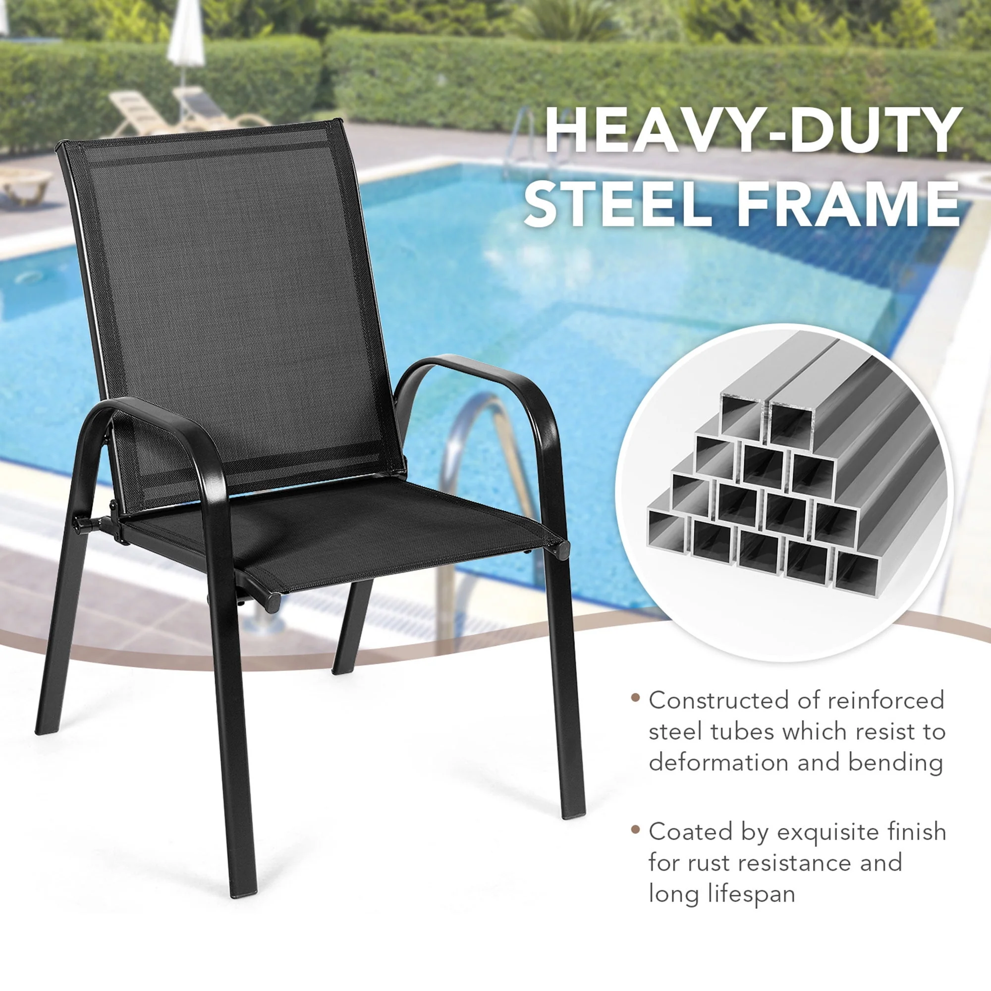 Gymax Set of 2 Patio Chairs Dining Chairs w/ Steel Frame Yard Outdoor Grey - Womvr