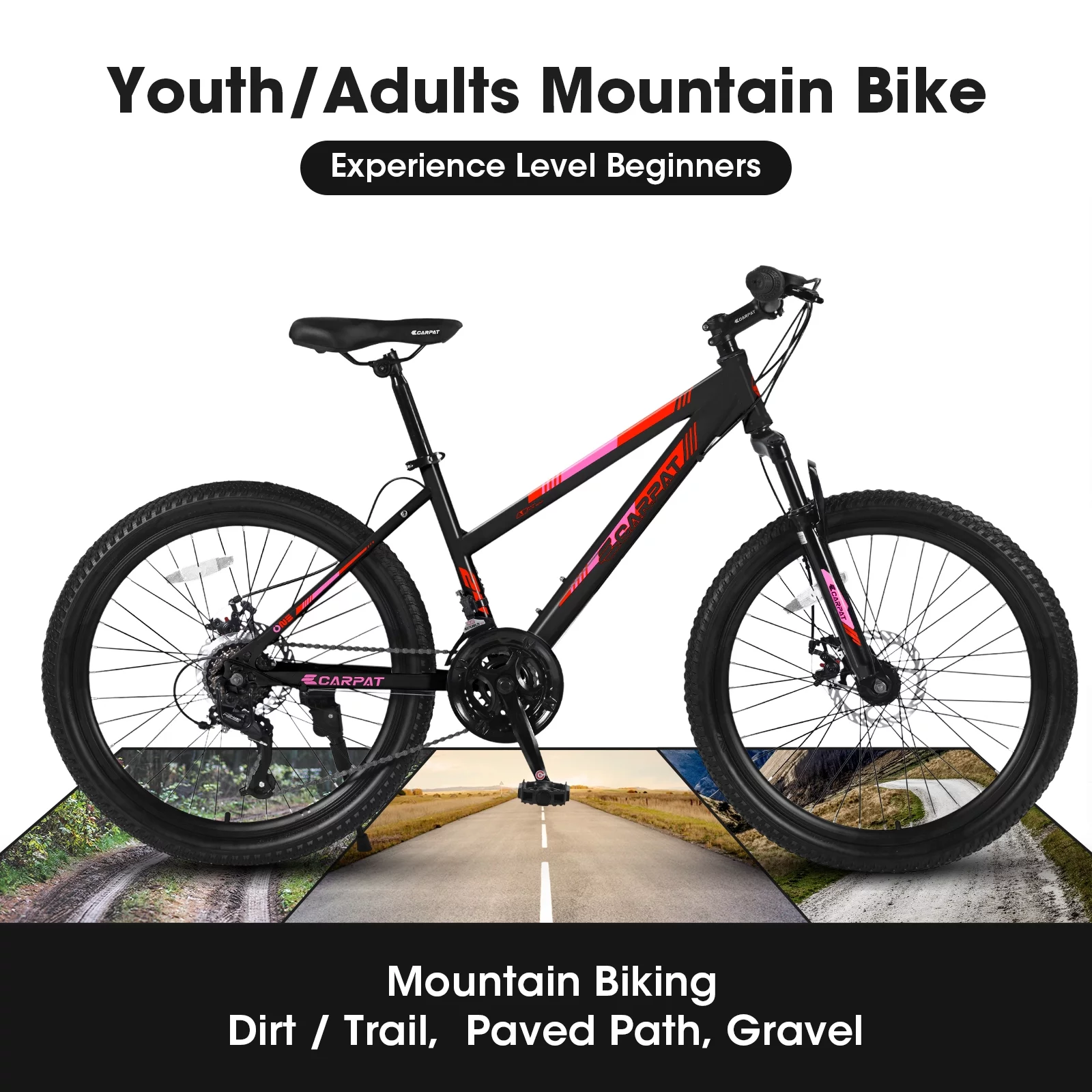 Mountain Bike for Boys Girls, 24 inch Kids Mountian Bike with Disc Brakes & 21 Speed, White - Womvr