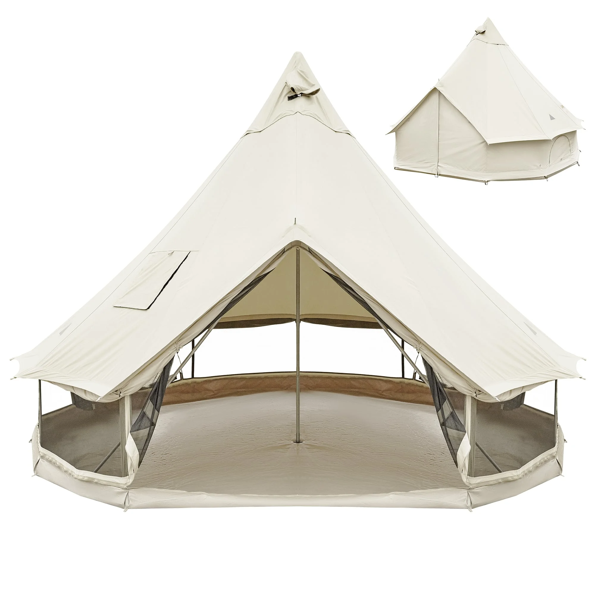 KingCamp Khan Canvas Bell Tent for Camping, 4 Seasons 16.4FT Canvas Yurt Tent with Stove Jack Hole, 8-People Luxury Glamping Tent for Family Camping Outdoor Hunting Party, White - Womvr