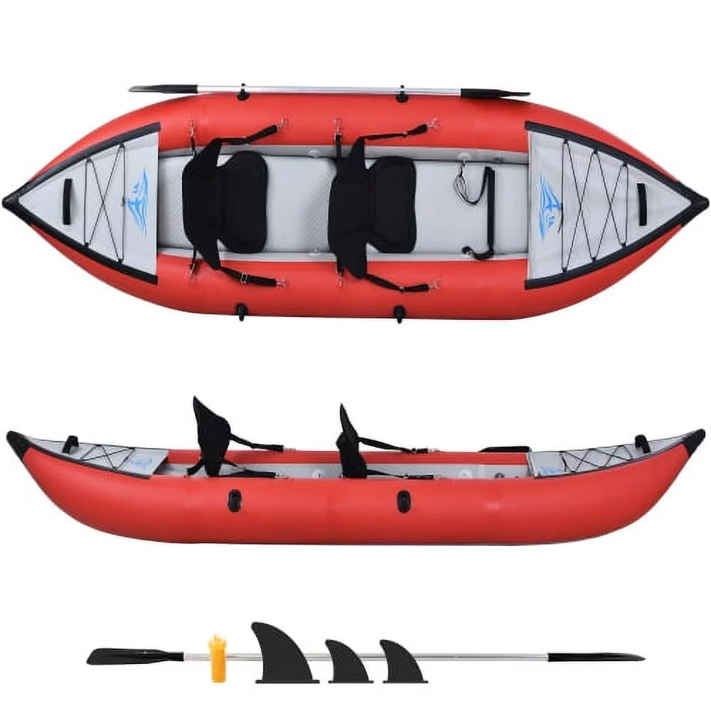 MKING Inflatable Kayak Set with Paddle & Air Pump, Deluxe Extended Version Tandem 2 Person Kayak,Portable Recreational Touring Kayak Foldable Fishing Touring Kayaks - Womvr