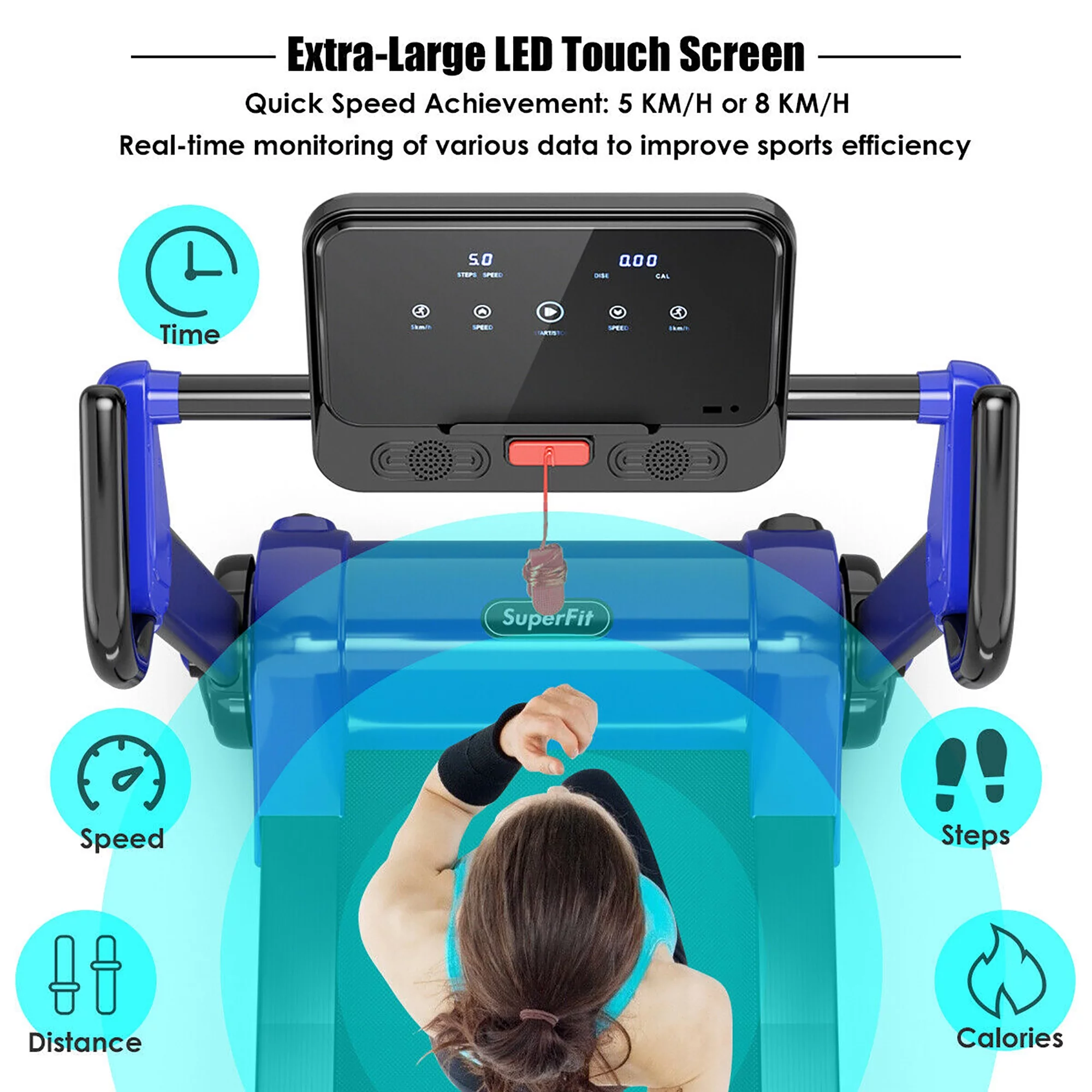 Superfit 2.25HP Folding Electric Motorized Treadmill With Speaker Red - Womvr