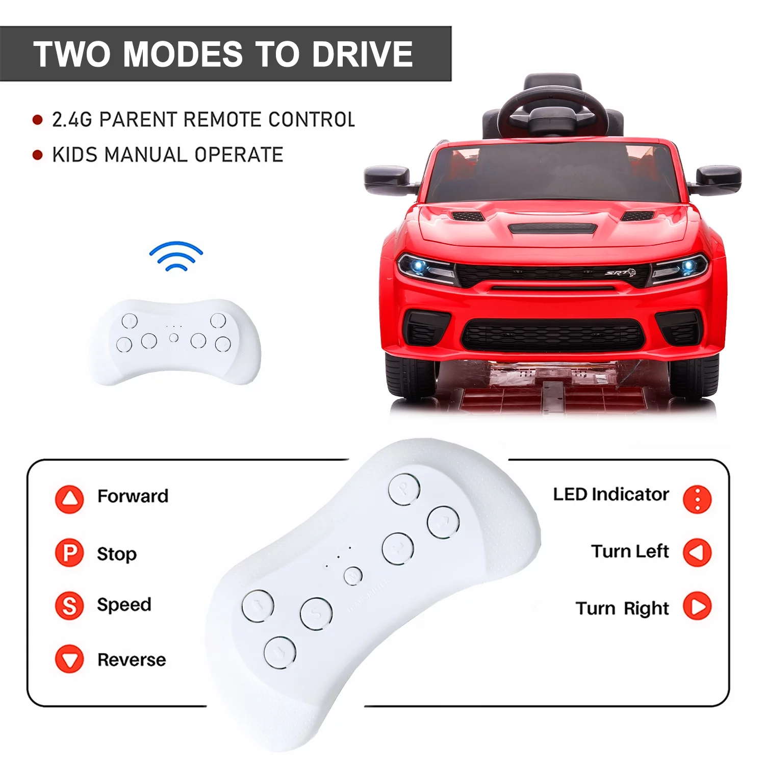 uhomepro Black 12 V Dodge Charger SRT Hellcat Battery Powered Ride on Cars with Remote Control, Bluetooth, LED Light and MP3 Player - Womvr