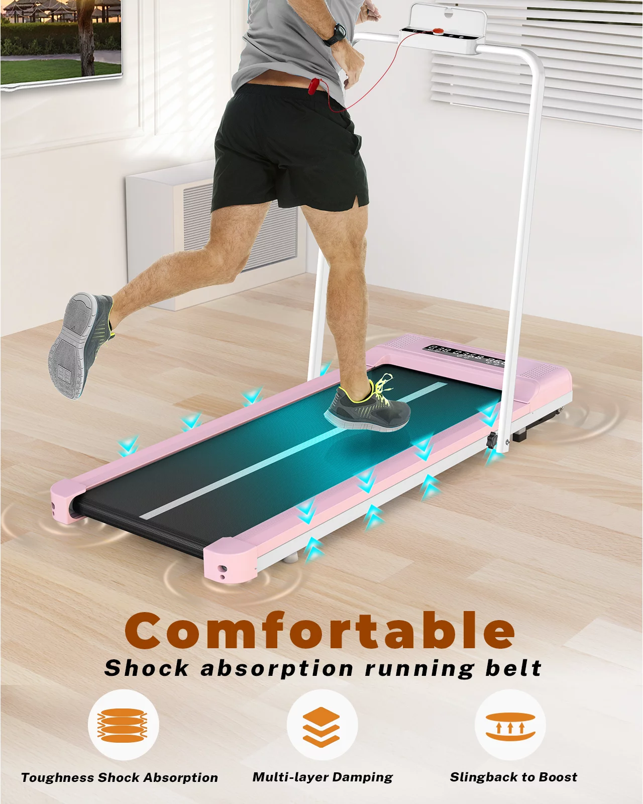 Home Fitness Code Foldable Treadmill with Bluetooth Speaker, 3HP Under Desk Treadmills for Home - Womvr