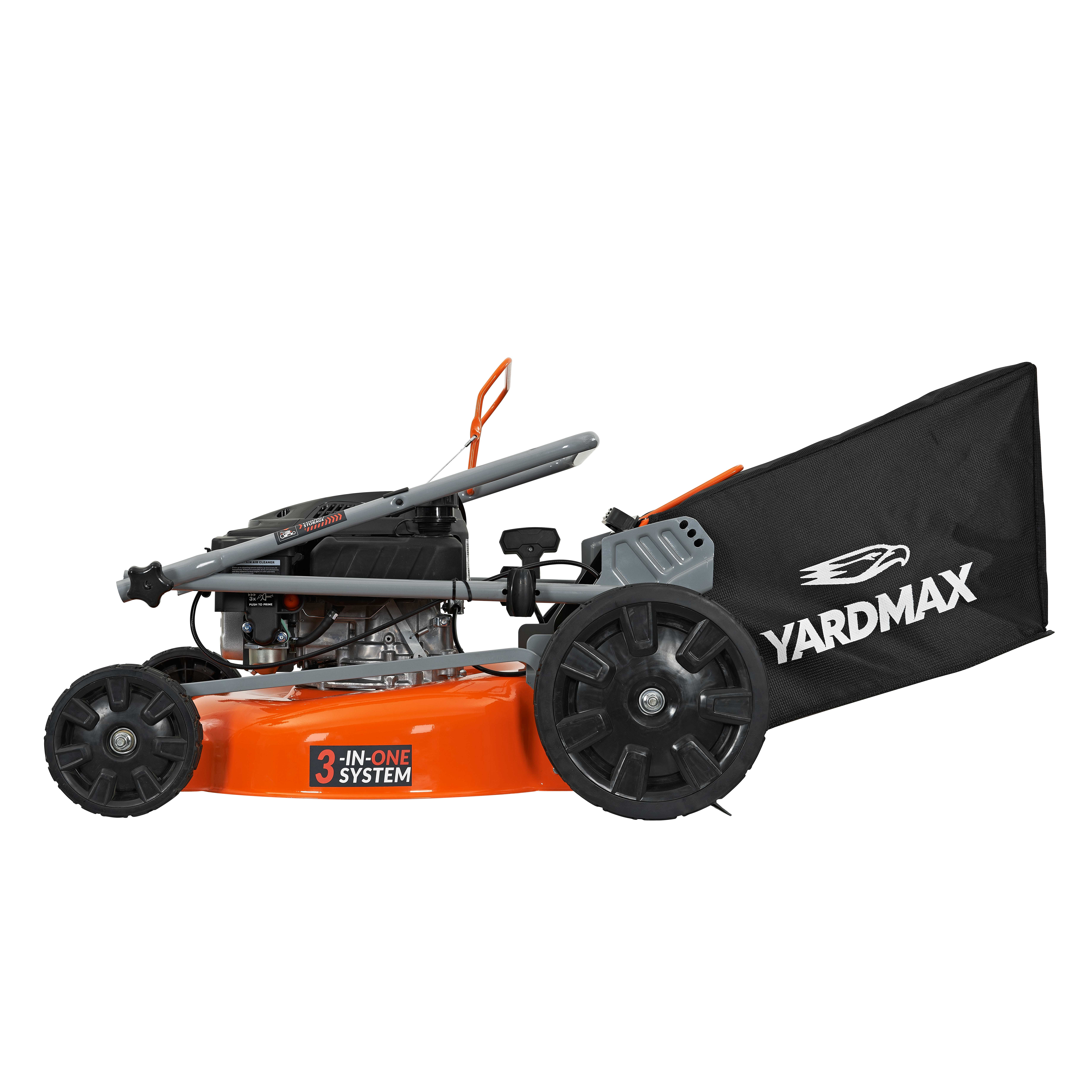 YARDMAX 21 in. 170cc 3-in-1 Gas Walk Behind Push Lawn Mower with High Rear Wheels - Womvr