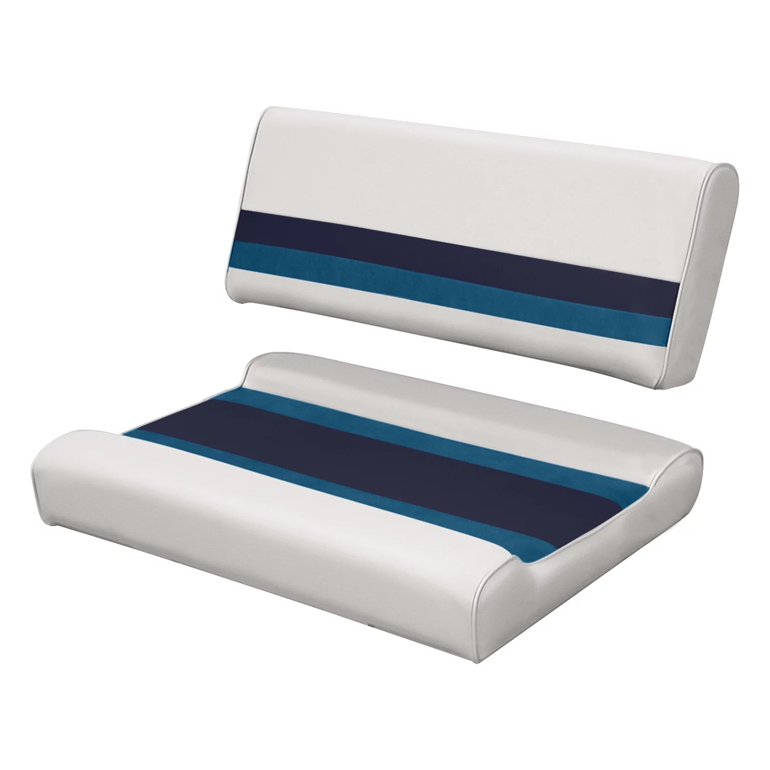 Wise 8WD125FF-1008 Deluxe Series Pontoon Flip Flop Bench Seat and Backrest Cushion Set, White/Navy/Blue - Womvr