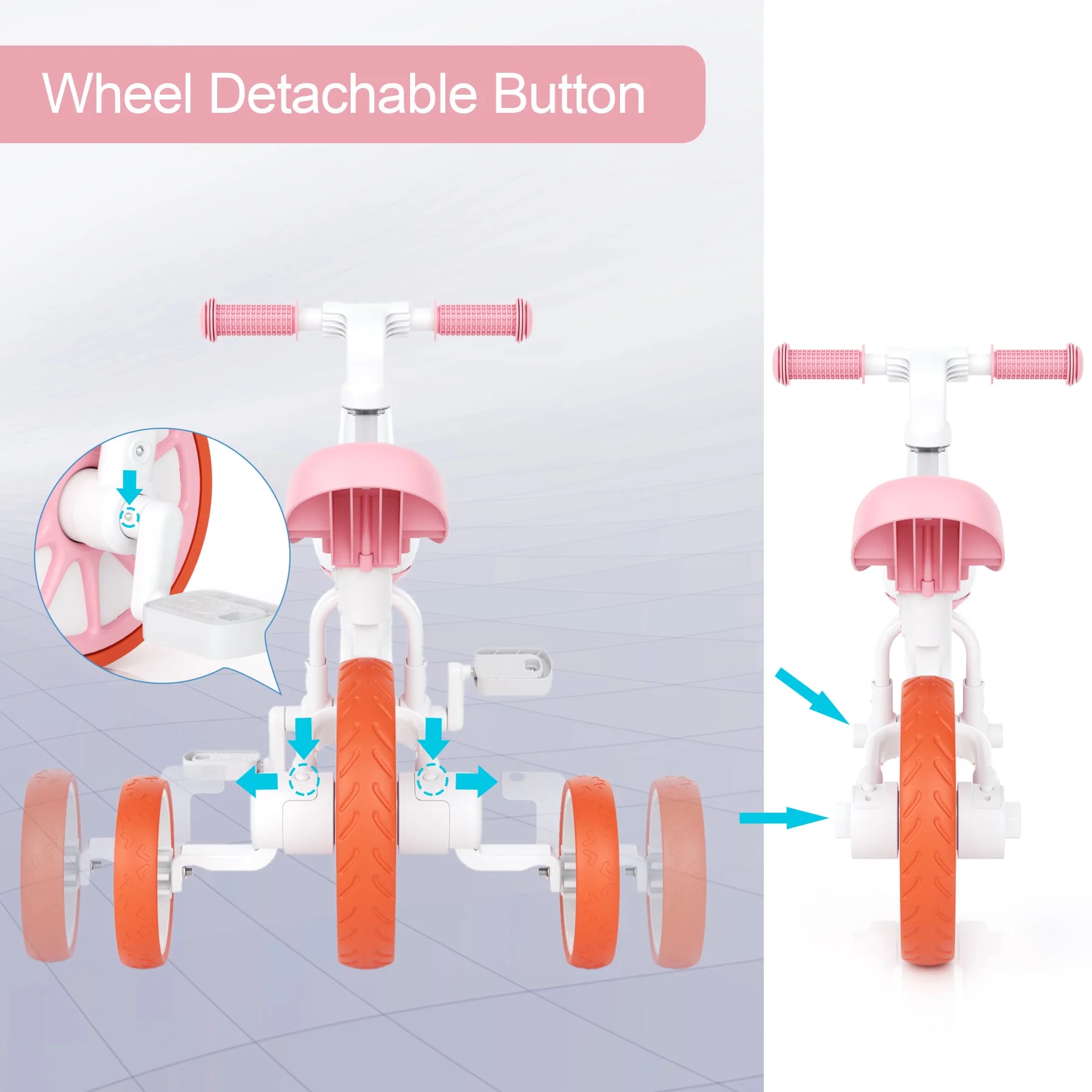 XJD 5 in 1 Toddler Tricycle for 1-5 Years Old Boys Girls Toddler Bike Kids Trikes for Balance Training Baby Bike Infant Trike - Womvr