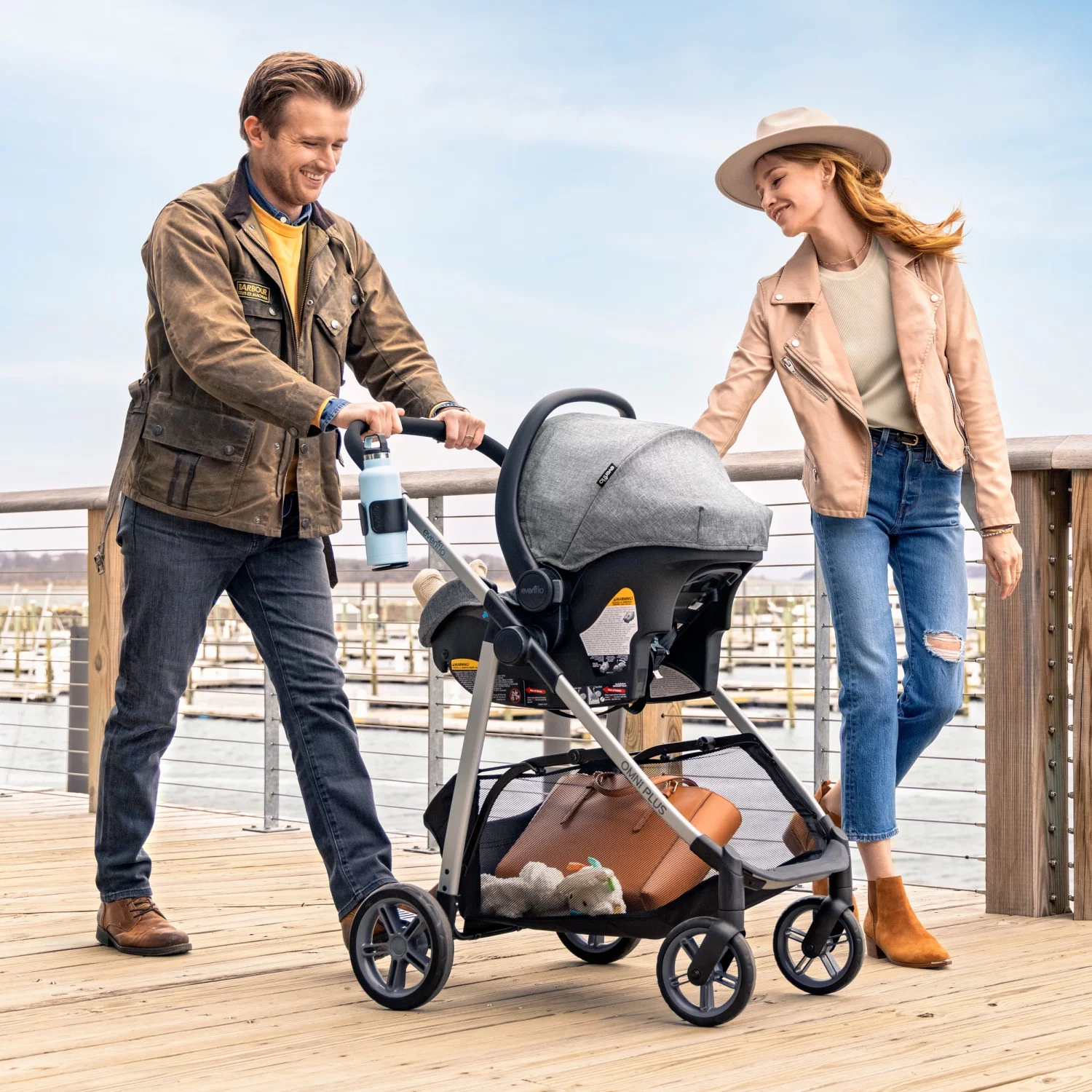 Evenflo Omni Plus Modular Travel System with LiteMax Sport Infant Car Seat, Mylar Gray, Unisex - Womvr