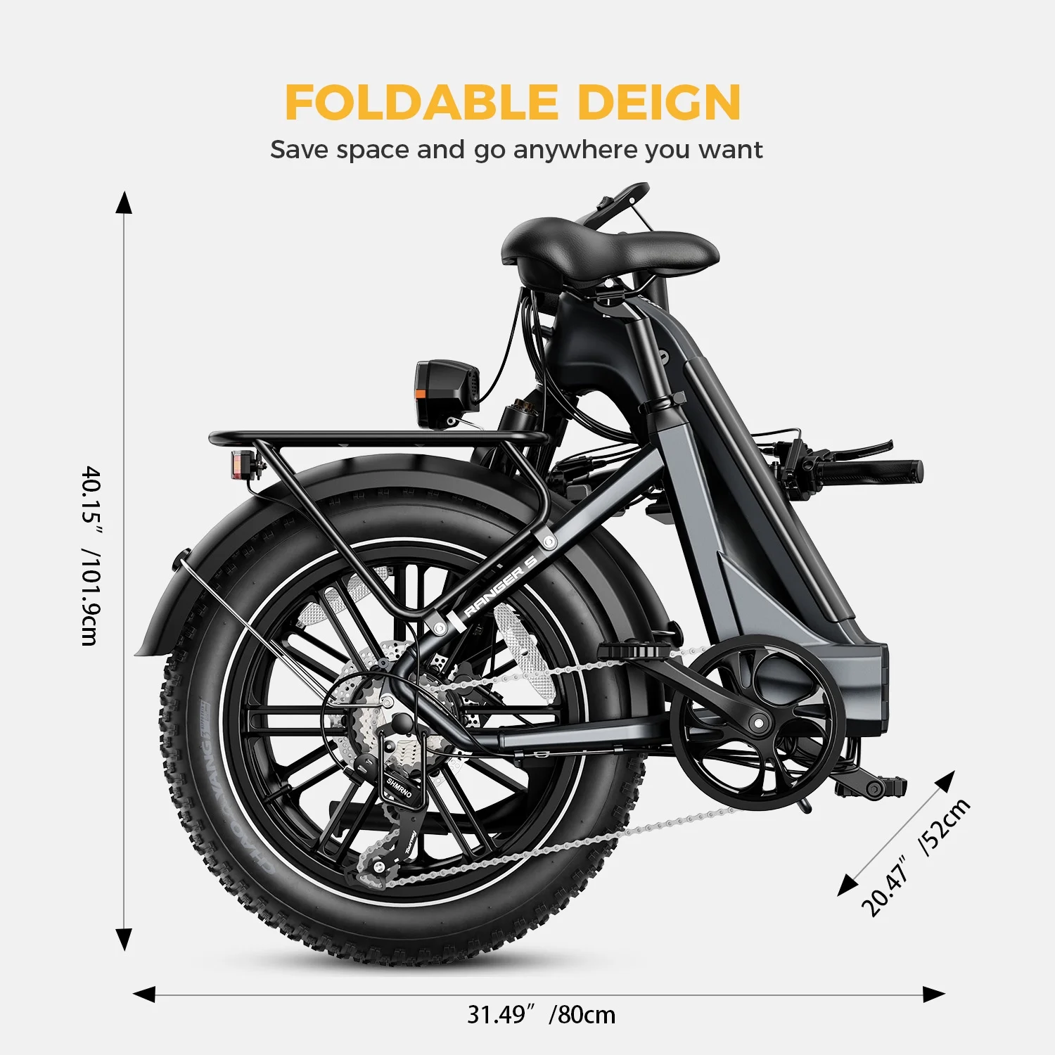 Yoloway Ranger S Folding Electric Bike, Foldable Electric Bicycle with 48V 14.4AH Removable Battery, 20