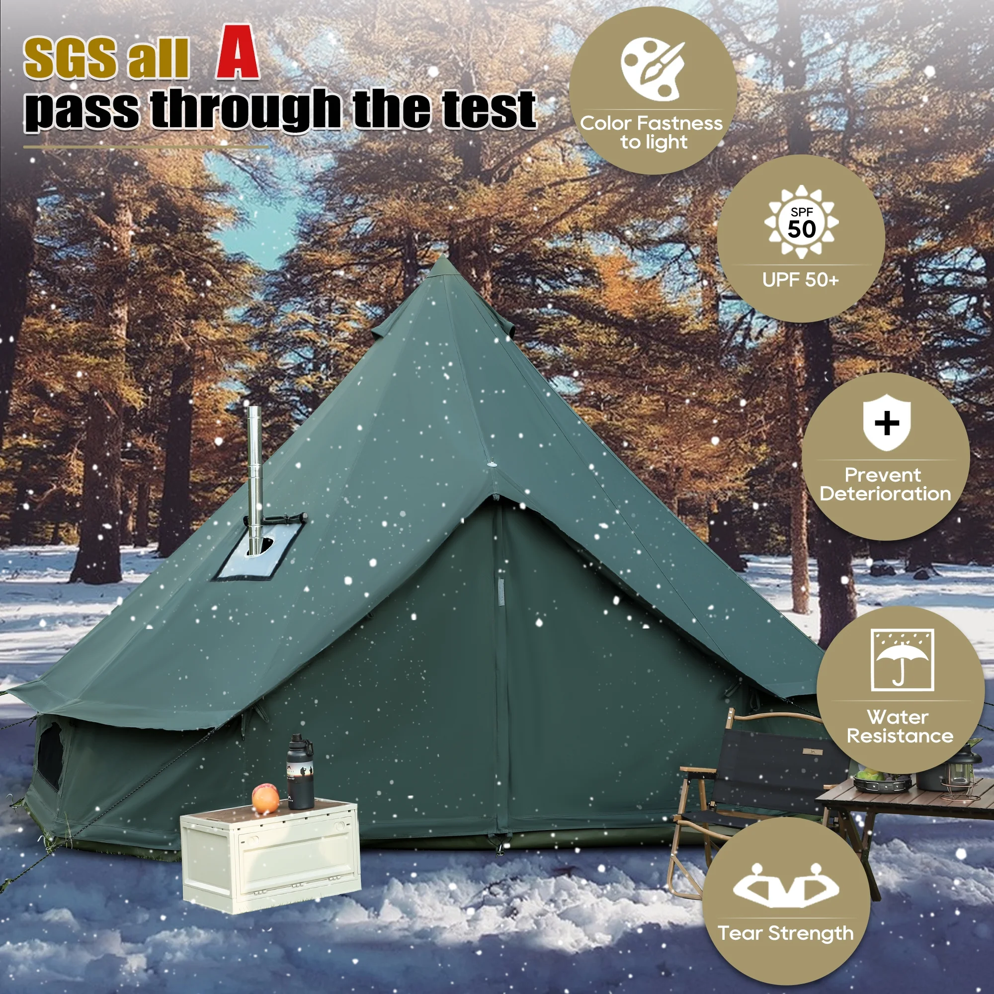 LVUYOYO Bell Tent for Camping, Cotton Canvas Bell Tent with Stove Jack, Outdoor Canvas Bell Tent for Family Glamping Camping, 4 Season Tent with Zipped Removable Floor,5M,Green - Womvr