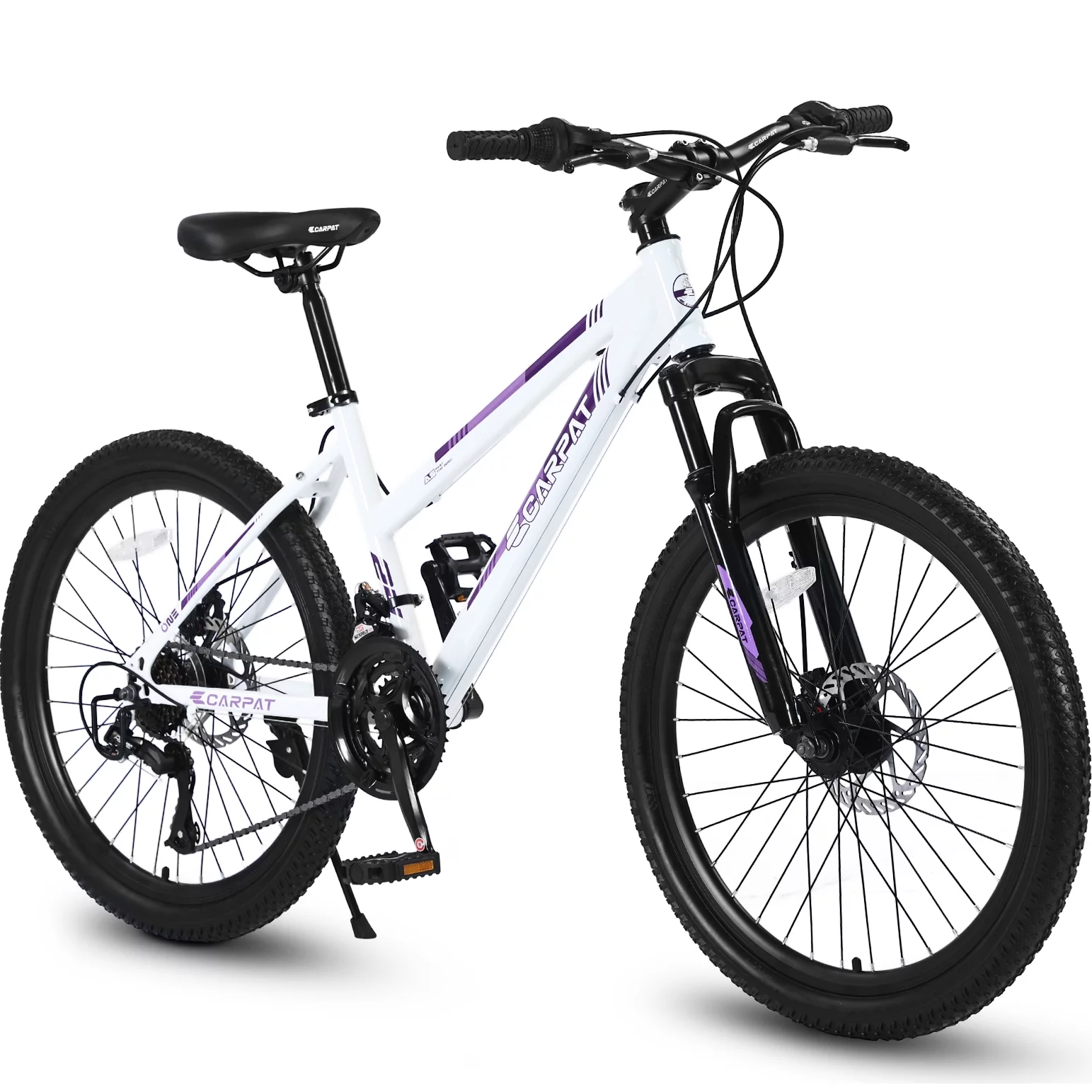 Mountain Bike for Boys Girls, 24 inch Kids Mountian Bike with Disc Brakes & 21 Speed, White - Womvr