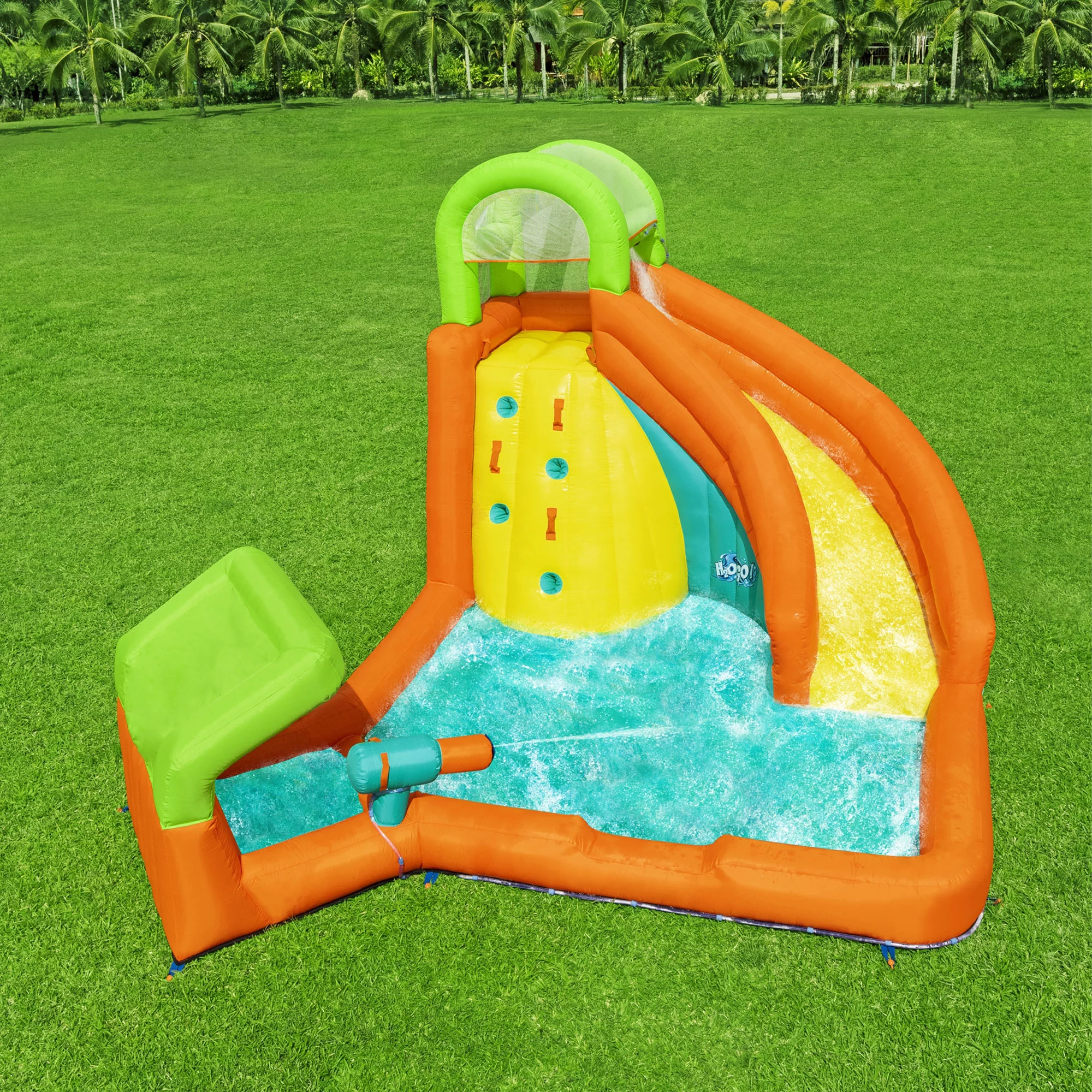 H2OGO! Canopy Cove Kids Outdoor Inflatable Mega Water Park with Water Cannon - Womvr