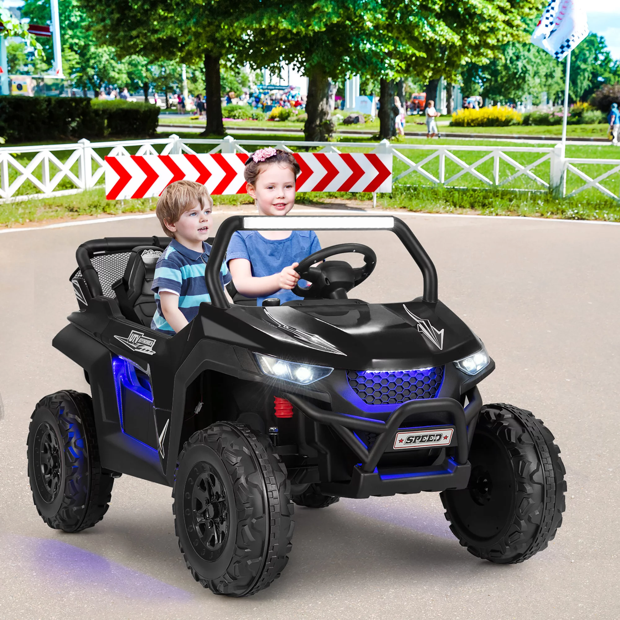 Costway 12V 2-Seater Kids Ride On UTV RC Electric Vehicle Suspension w/ Lights & Music Pink - Womvr