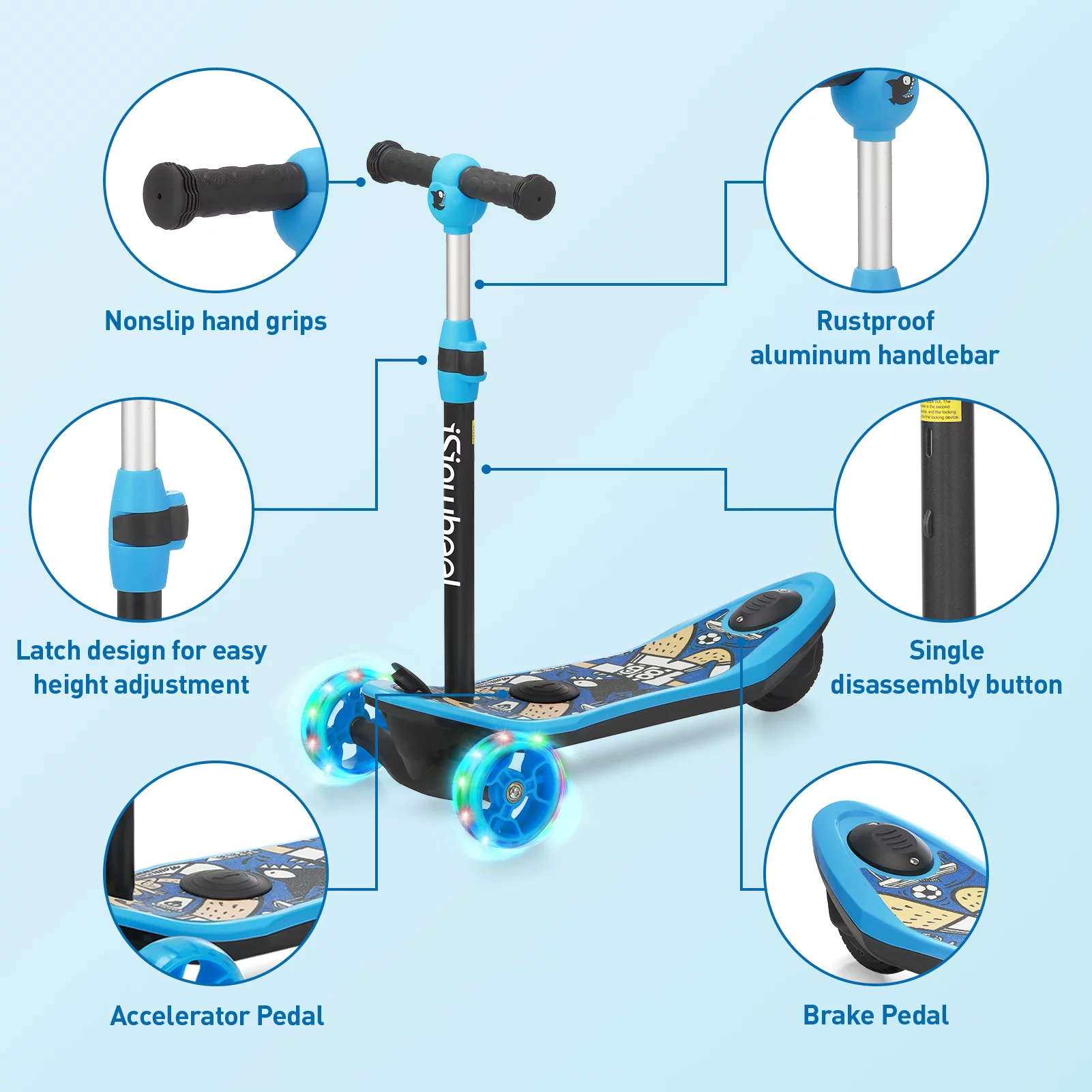 isinwheel Mini 2 in 1 Electric Scooter for Kids, 3 Wheel Electric Scooter, Height Adjustable Lean to Steer Kick Scooter with Flashing Wheels - Womvr