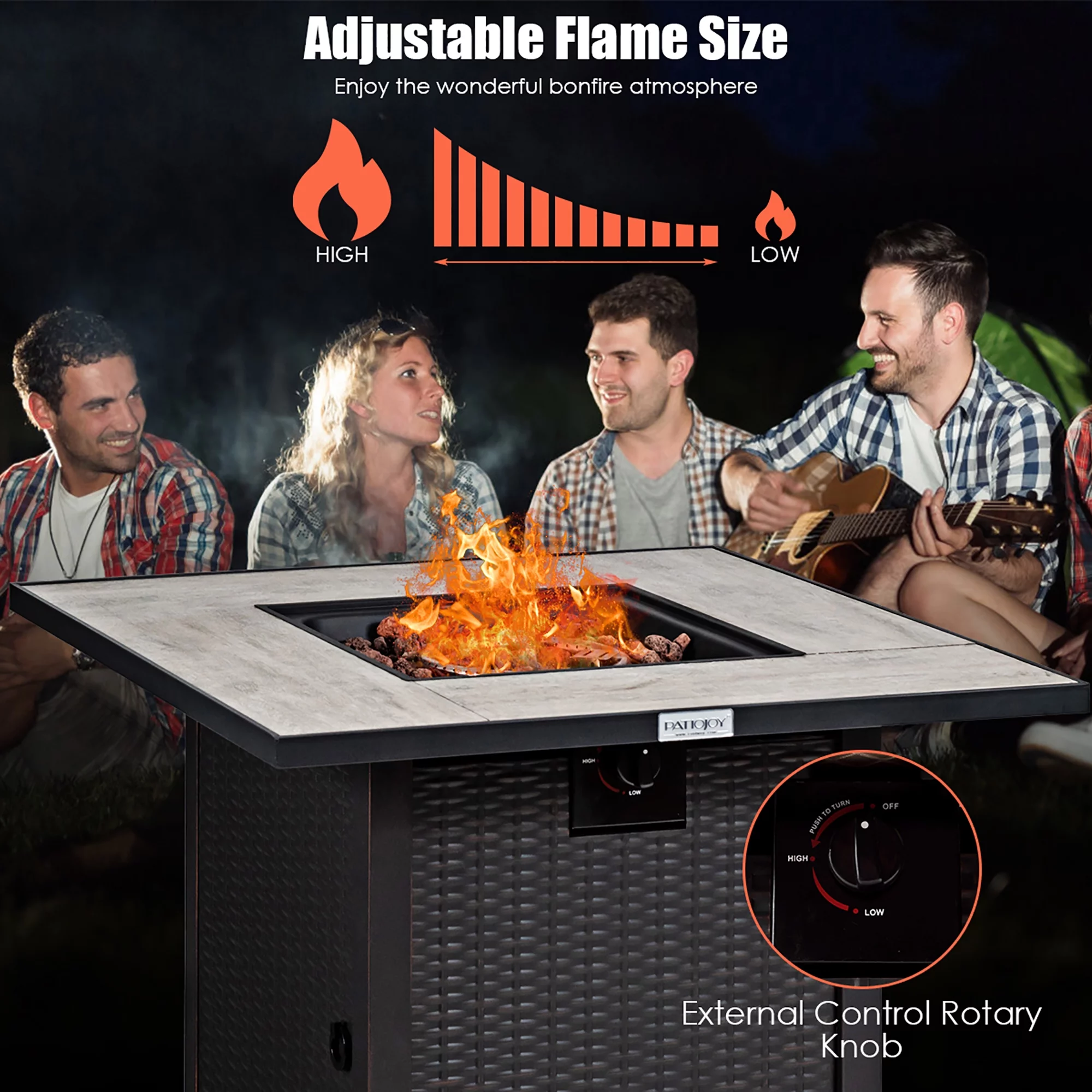 Costway 30'' Square Propane Gas Fire Pit Table Ceramic Tabletop 50,000 BTU with Cover - Womvr