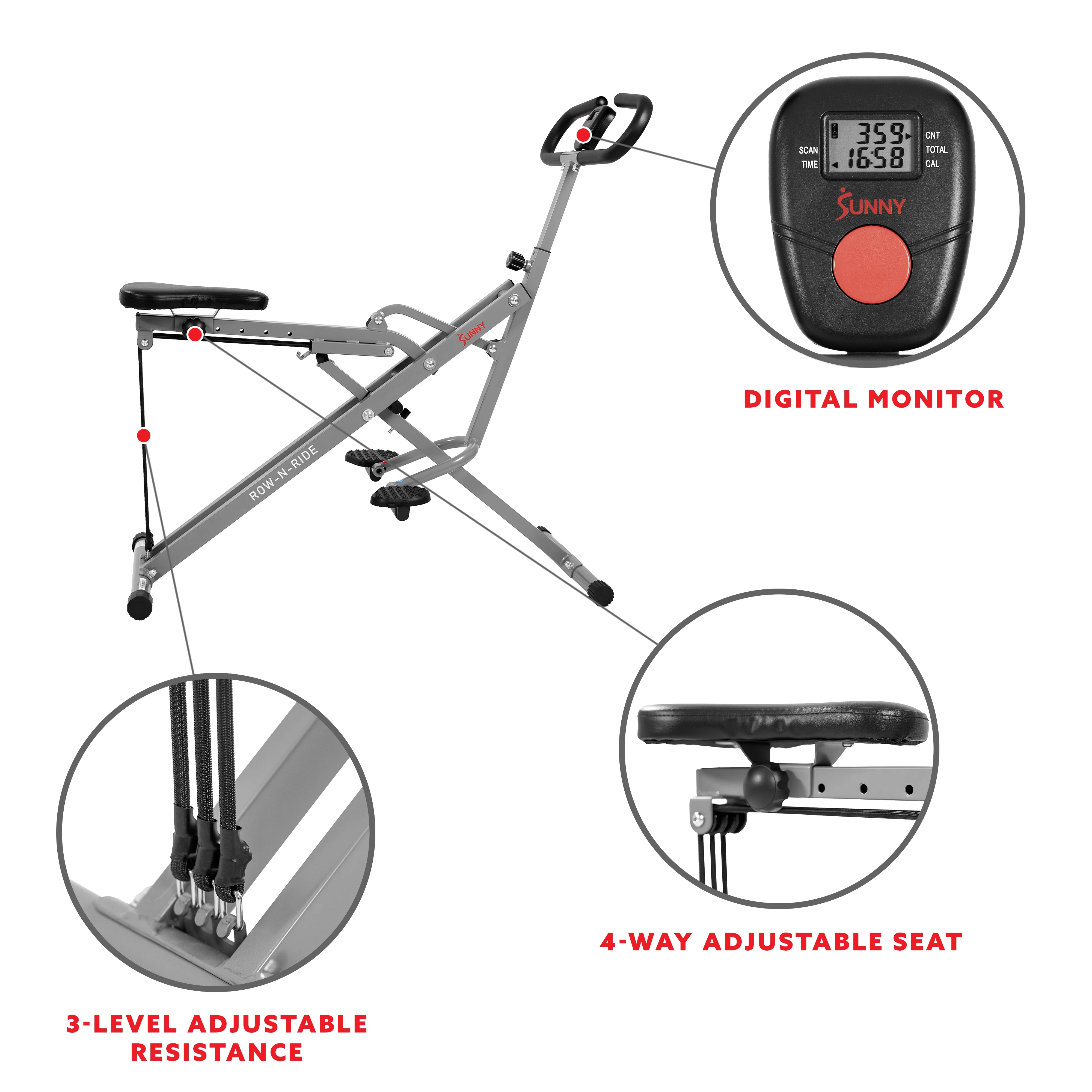 Sunny Health & Fitness Squat Assist Row-N-Ride™ Trainer for Glutes Workout - Womvr