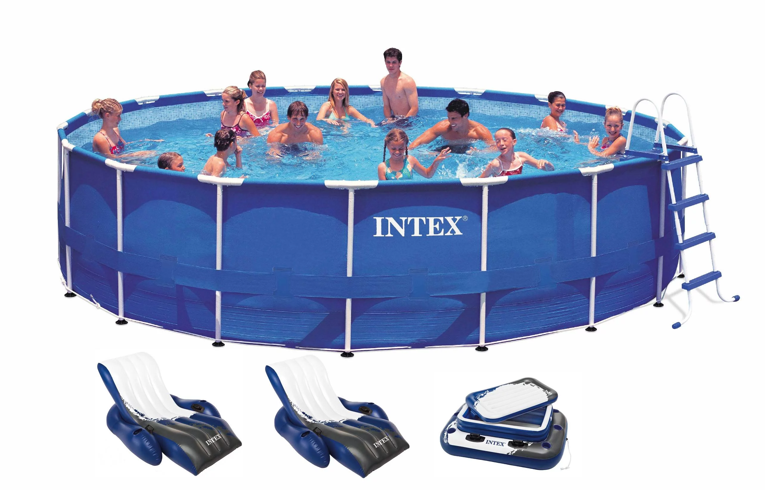 Intex 18ft x 48in Metal Frame Above Ground Round Family Swimming Pool Set & Pump - Womvr