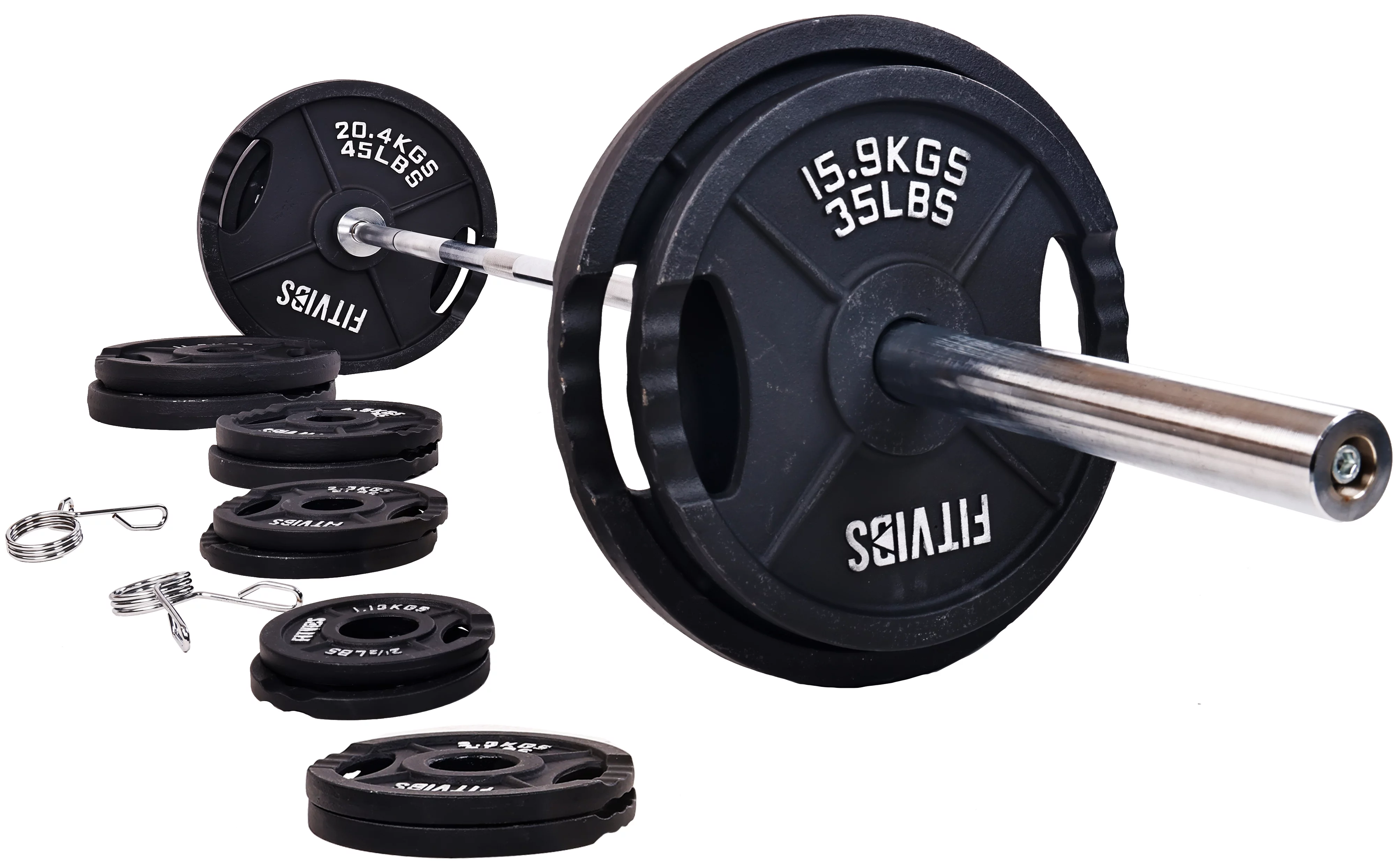 BalanceFrom Cast Iron Olympic Weight Including 7FT Olympic Barbell and Clips, 300-Pound Set (255 Pounds Plates + 45 Pounds Barbell), Multiple Packages - Womvr