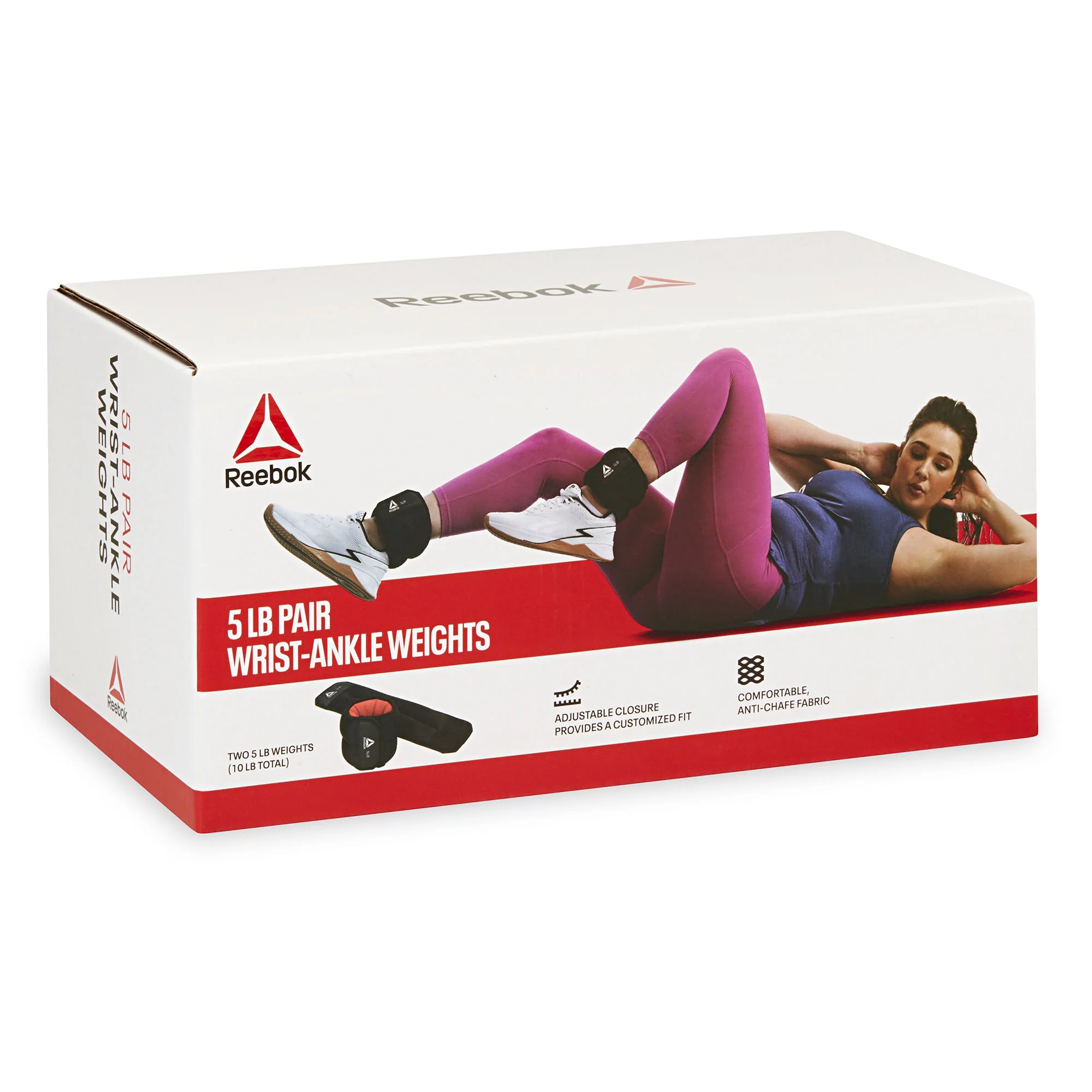 Reebok 10lb Ankle and Wrist Weight Set, Includes Two 5lb Weights, Adjustable Fit - Womvr