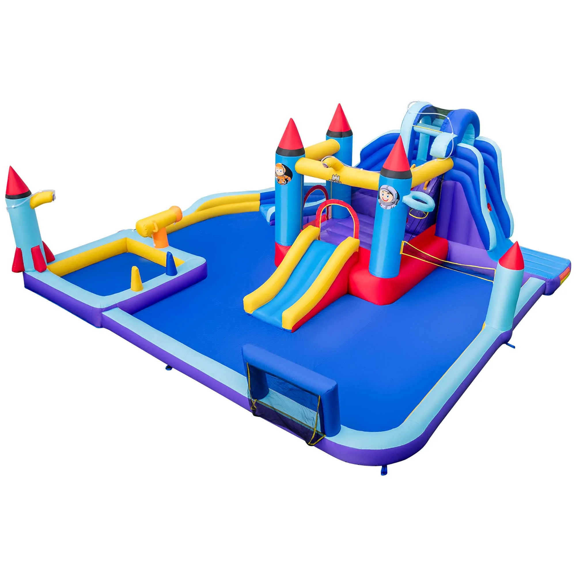 Costway Rocket Theme Inflatable Water Slide Park with 2 Slides Splash Pool without Blower - Womvr
