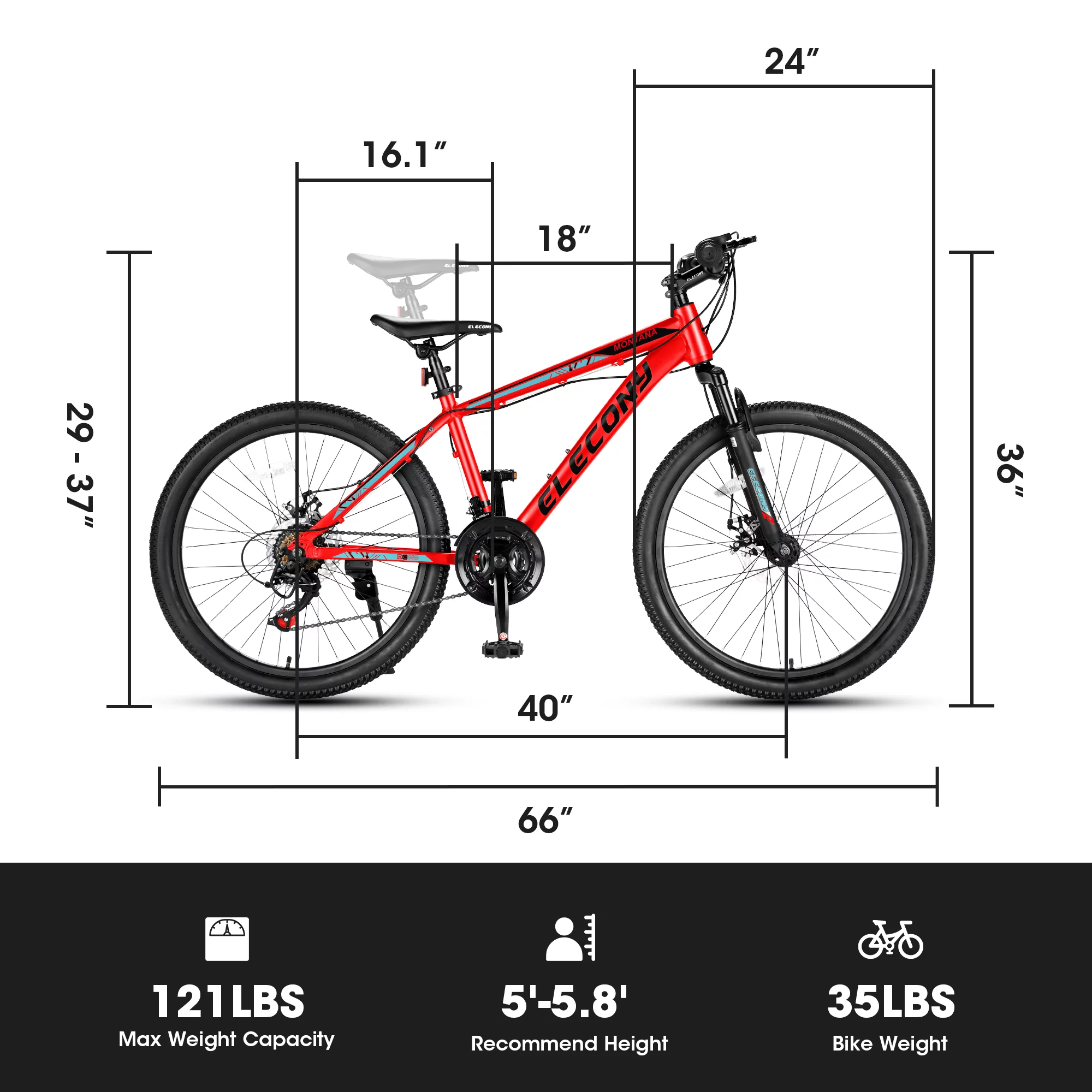 24 inch Mountain Bike Bicycle for Adults Aluminium Frame Bike, Shimano 21-Speed with Disc Brake, Adults Cross-Country Ride Cycle for Men & Women All Terrain Riding, Red - Womvr