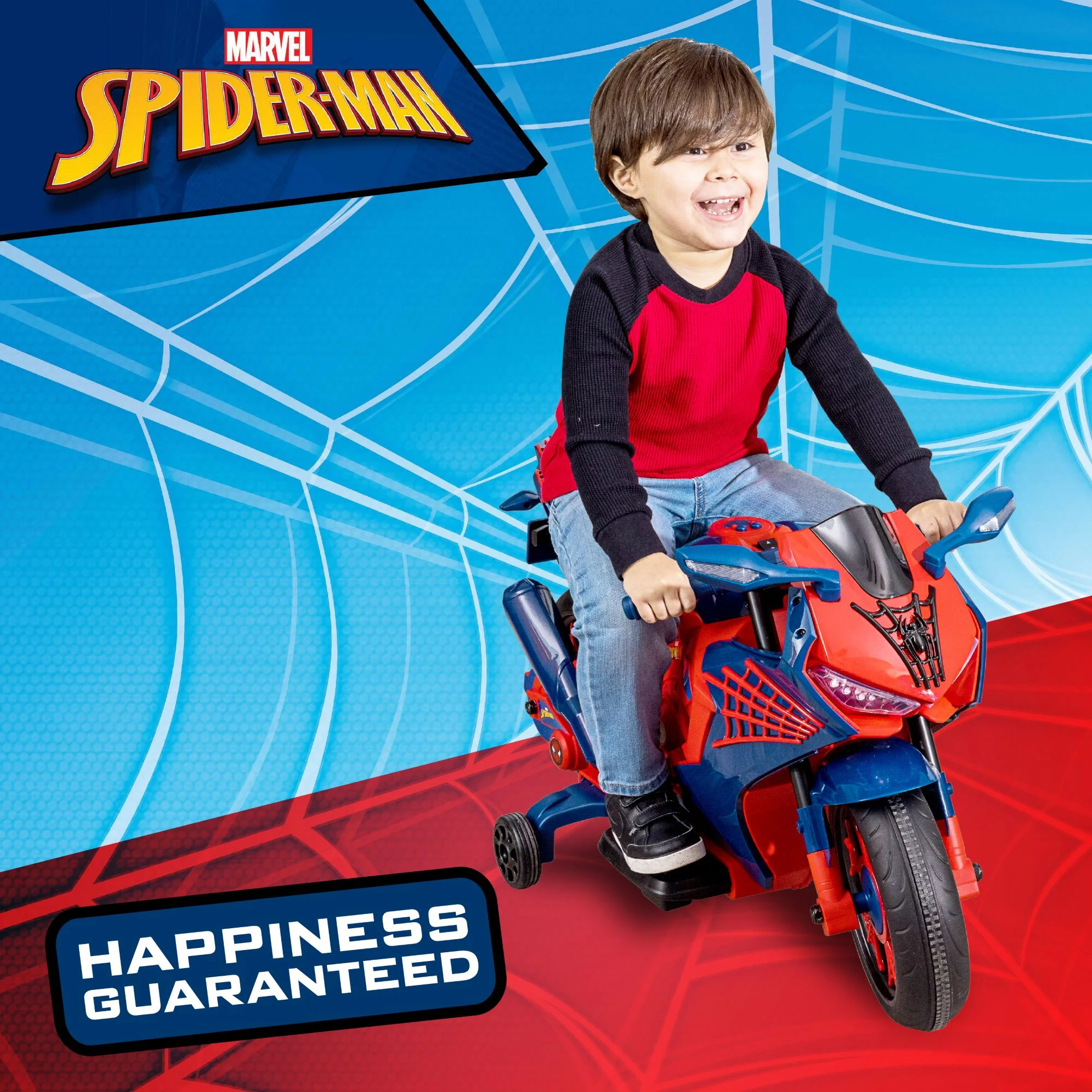 Spiderman 6V Motorcycle Ride On, for Kids, Ages 3+, Rechargeable Battery, up to 65lbs - Womvr