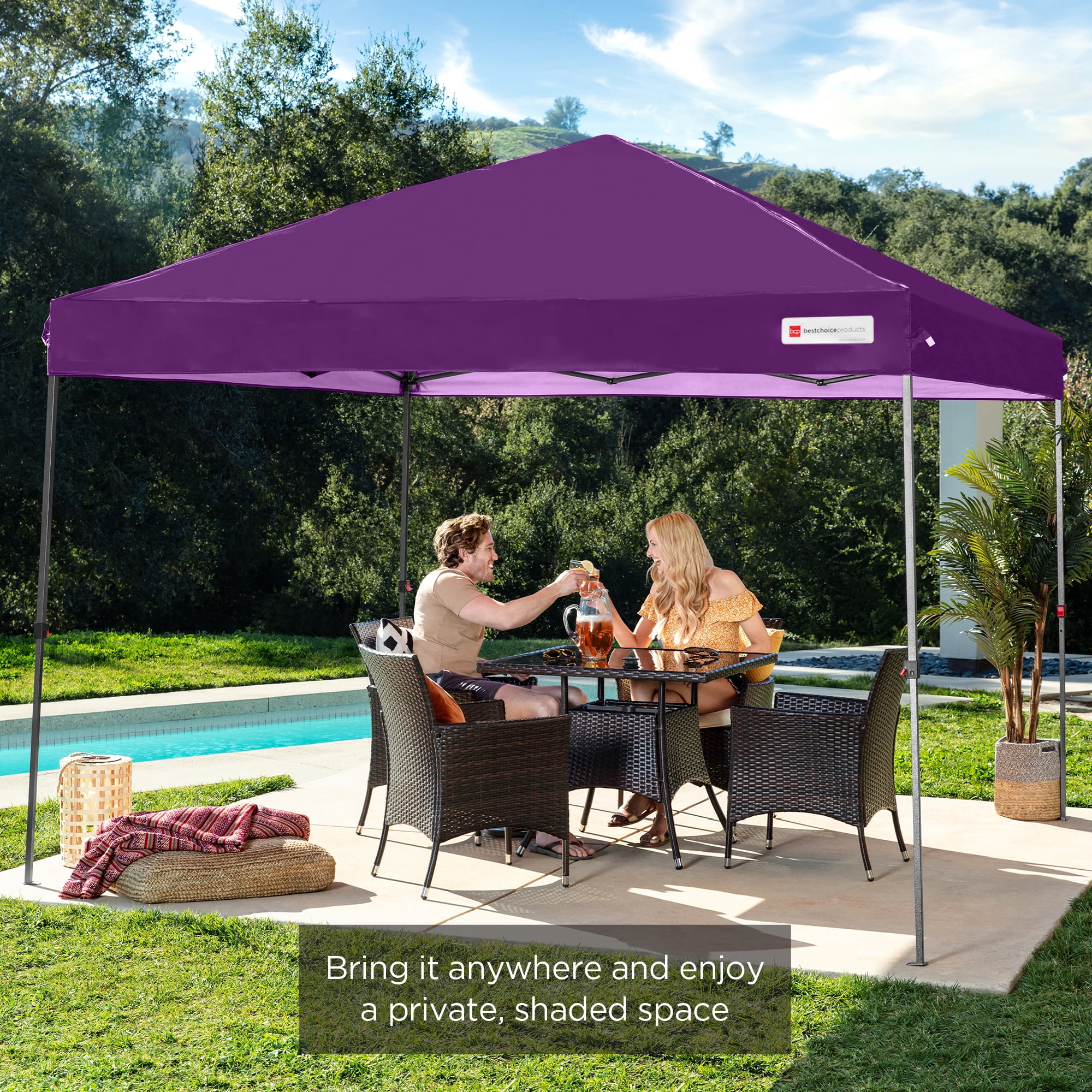 Best Choice Products 10x10ft Easy Setup Pop Up Canopy w/ 1-Button Setup, Wheeled Case, 4 Weight Bags - Cerulean - Womvr