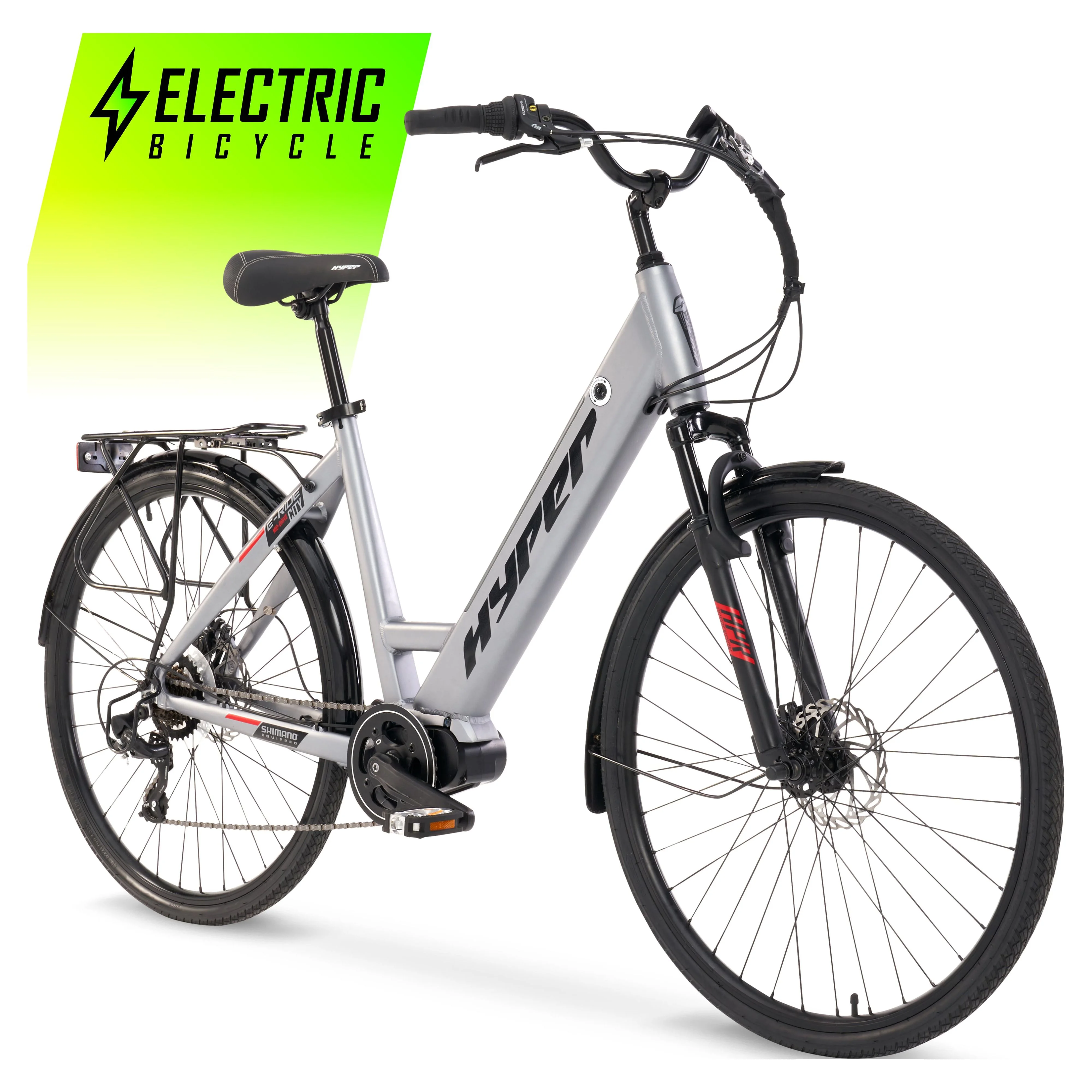 Hyper Bicycles 36V 700C Commuter Electric Bike for Adults, Pedal-Assist, 250W Mid-Drive E-Bike Motor, Matte White - Womvr