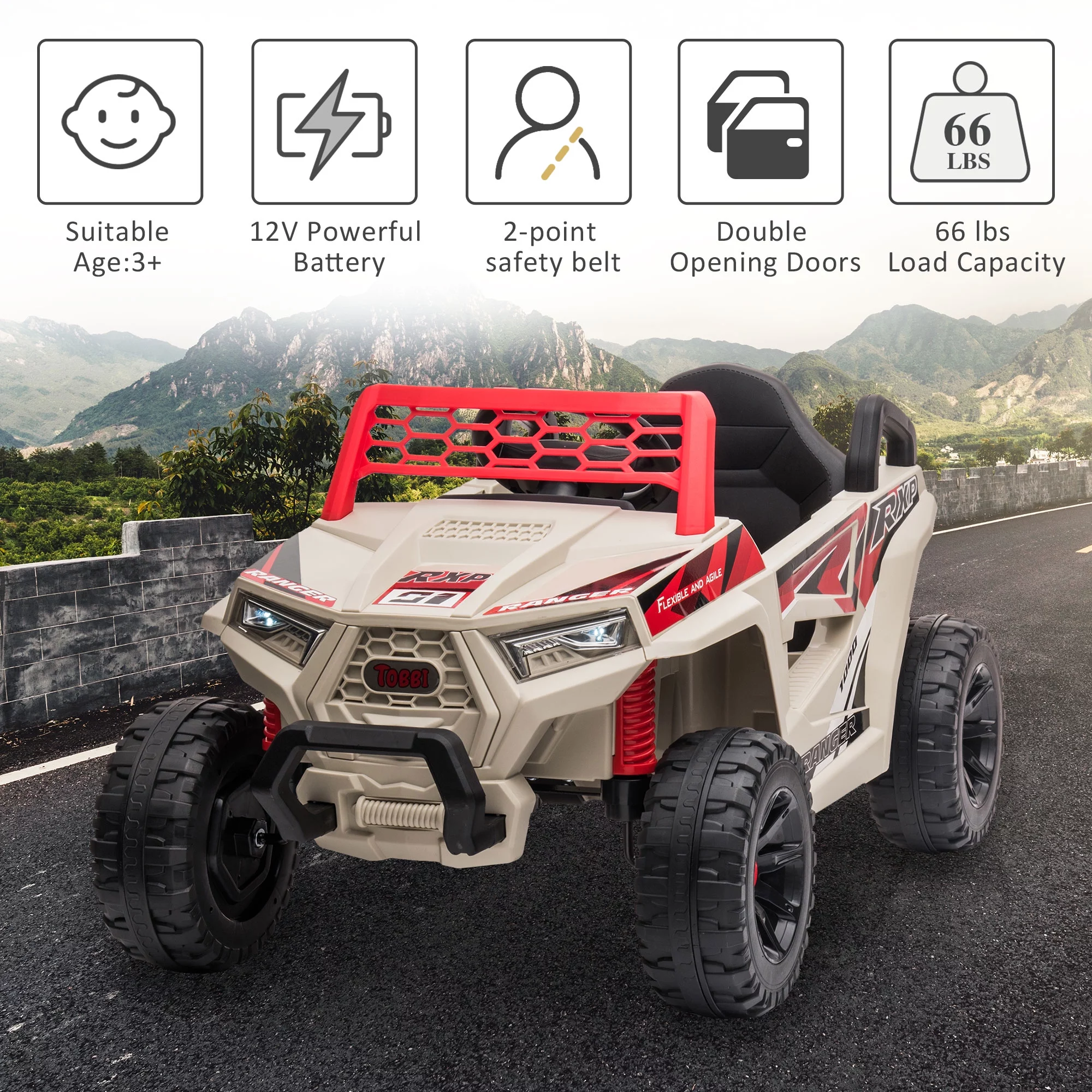 TOBBI 12V Kids Electric off-Road UTV Truck Car Battery Powered Ride on Toys for Girls with LED Headlights, Music, Horn - Womvr