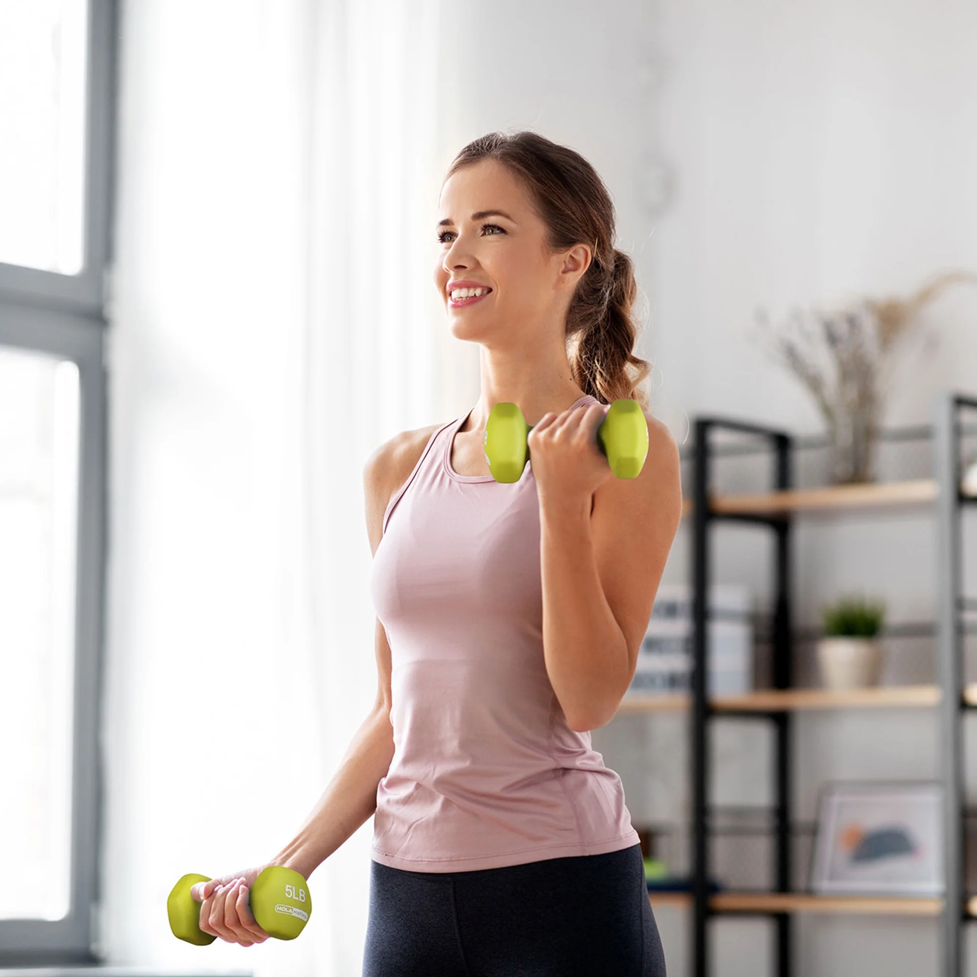 HolaHatha 3, 5, and 8 Pound Dumbbell Hand Weight Set with Storage Rack, Multi - Womvr