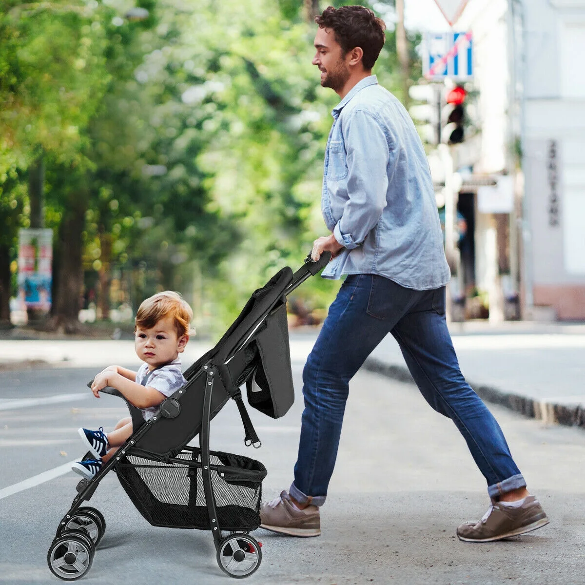 Costway Foldable Lightweight Baby Stroller Kids Travel Pushchair 5-Point Safety System Coffee - Womvr