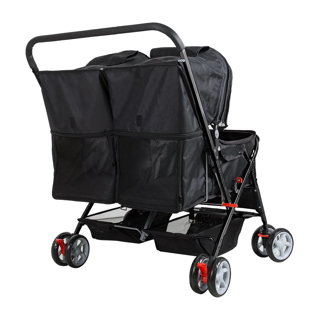 Karmas Product Double Pet Stroller Foldable Doggy Stroller Two-Seater Carrier Strolling Cart for Dog Cat, Blue - Womvr