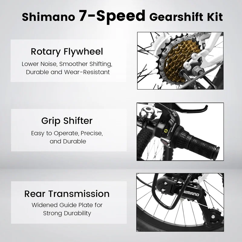 Okimo 20in Mountain Bike 7-Speed Kids Bike with Ergonomic Durable Steel Frame for Ages 8-12 Boys and Girls, White - Womvr