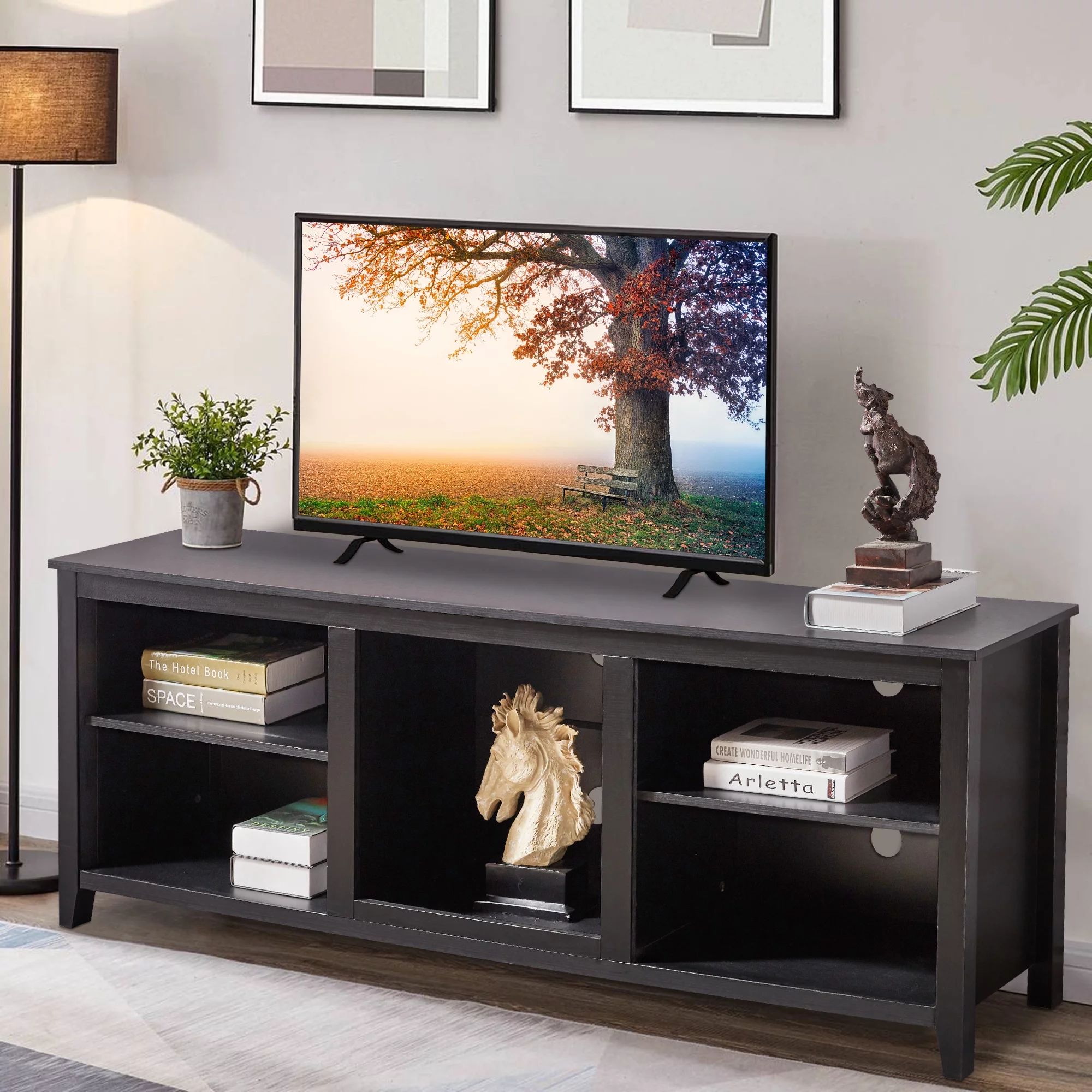SYNGAR TV Stand for 65 inch TV, Modern TV Console Table Stand with 2 Door Cabinet, Living Room TV Table Stand Buffet Cabinet with Adjustable Storage Shelves, 60