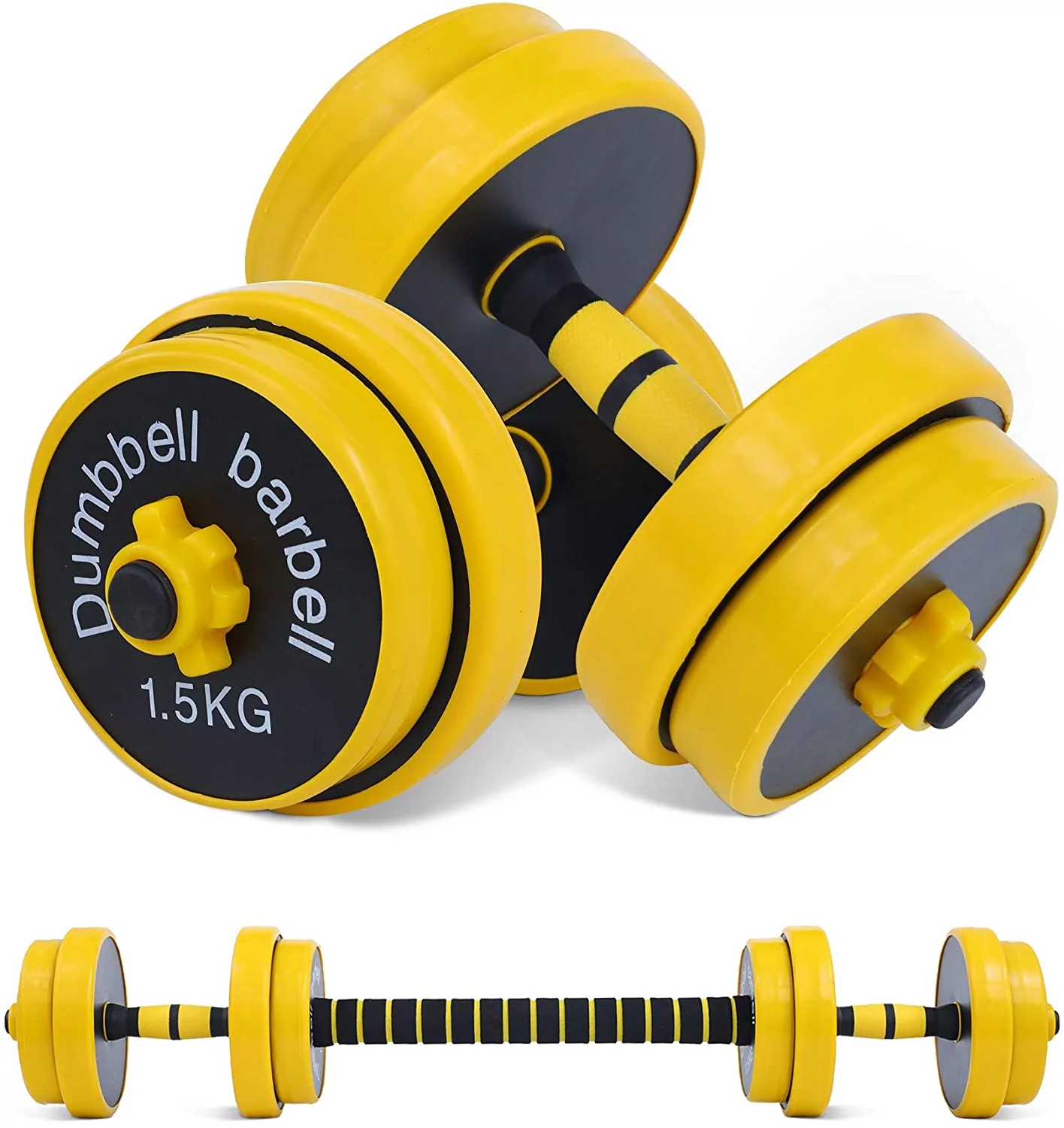 NiceC Adjustable Dumbbell Barbell Weight Pair, Iron Weight Plate, Free Weights 2-in-1 set, Non-Slip Neoprene Hand, All-purpose, Home, Gym, Office (22Lb Barbell or 11Lb Dumbbell Pair) - Womvr