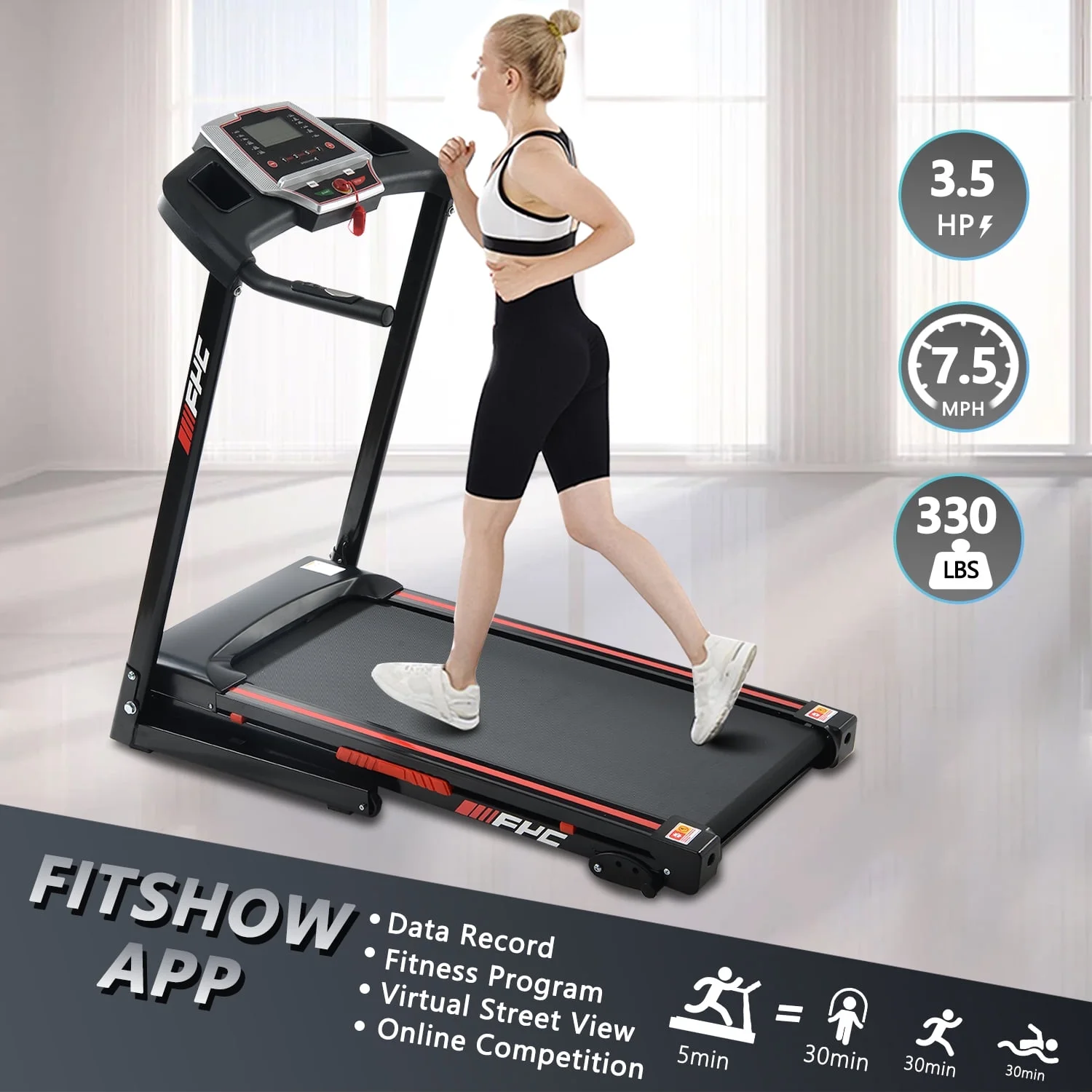 3.5HP Folding Incline Treadmill with 330 LB Capacity 15 Preset Programs MP3 Electric Walking Treadmill Machine For Home - Womvr