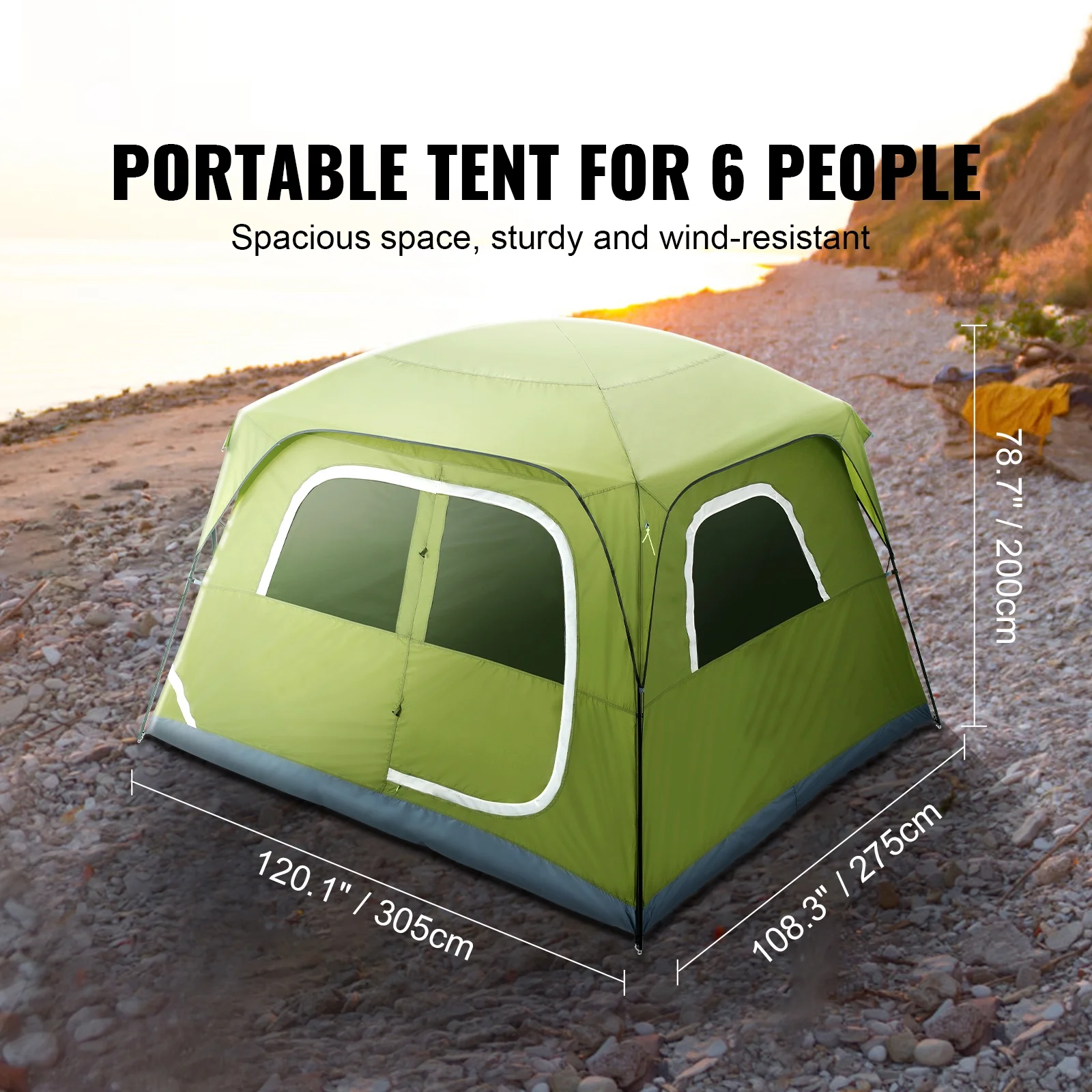 SKYSHALO Camping Tent Camping Tent 10x9x6.5ft, Suitable for 6 People Waterproof Lightweight, 190T Polyester+150D Oxford Fabric - Womvr