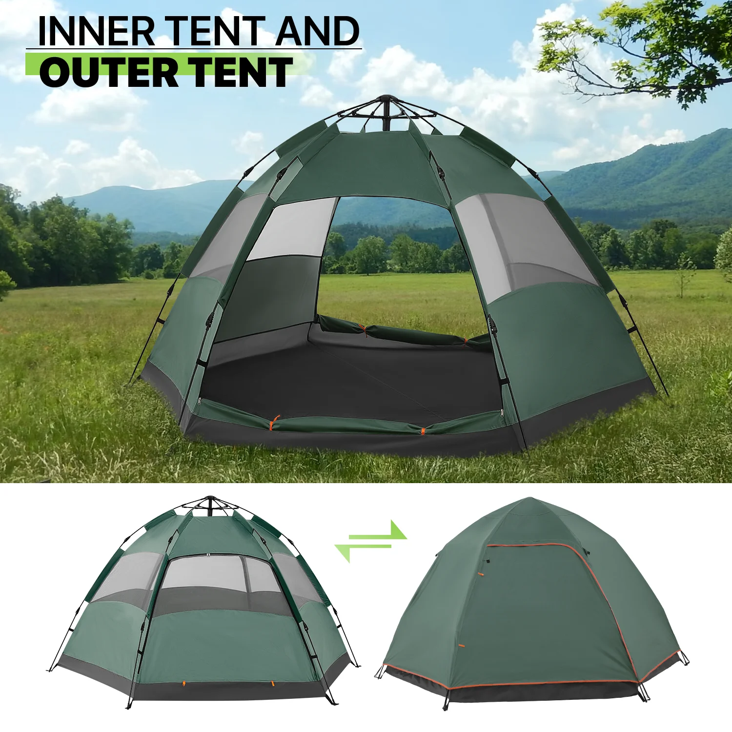 Magshion Large Camping Tents 4 Person Family Backpacking Tent Double Layer Outdoor Instant Set Up Tent with Carry Bag, Green - Womvr