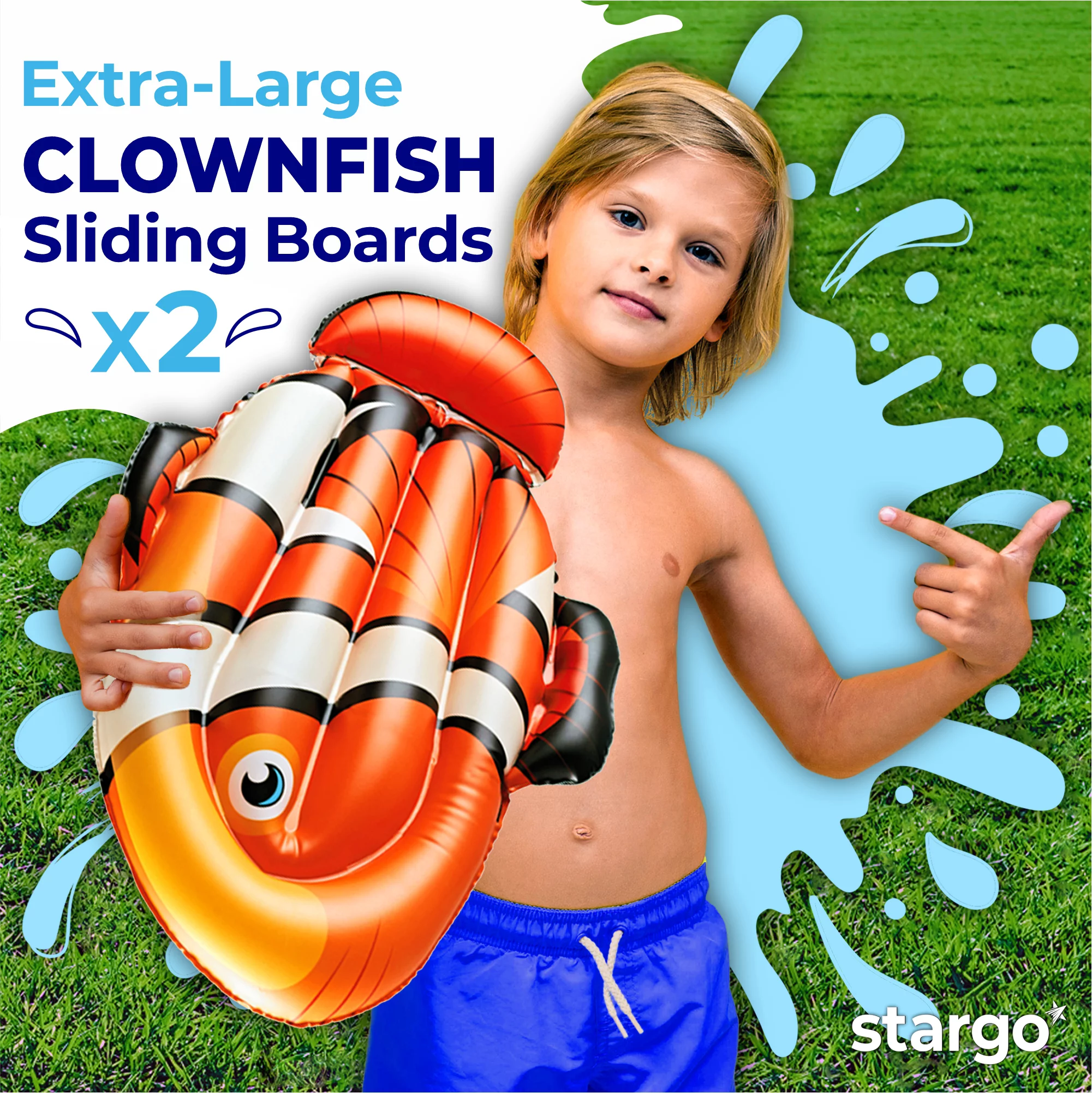Stargo Undersea Water Dual Slip And Slide - 18 Feet X 5 Feet Slip N Slide With Splash Pad And Sprinkler, Water Slide With Inflatable Body Boards - Kids Water Fun - Womvr