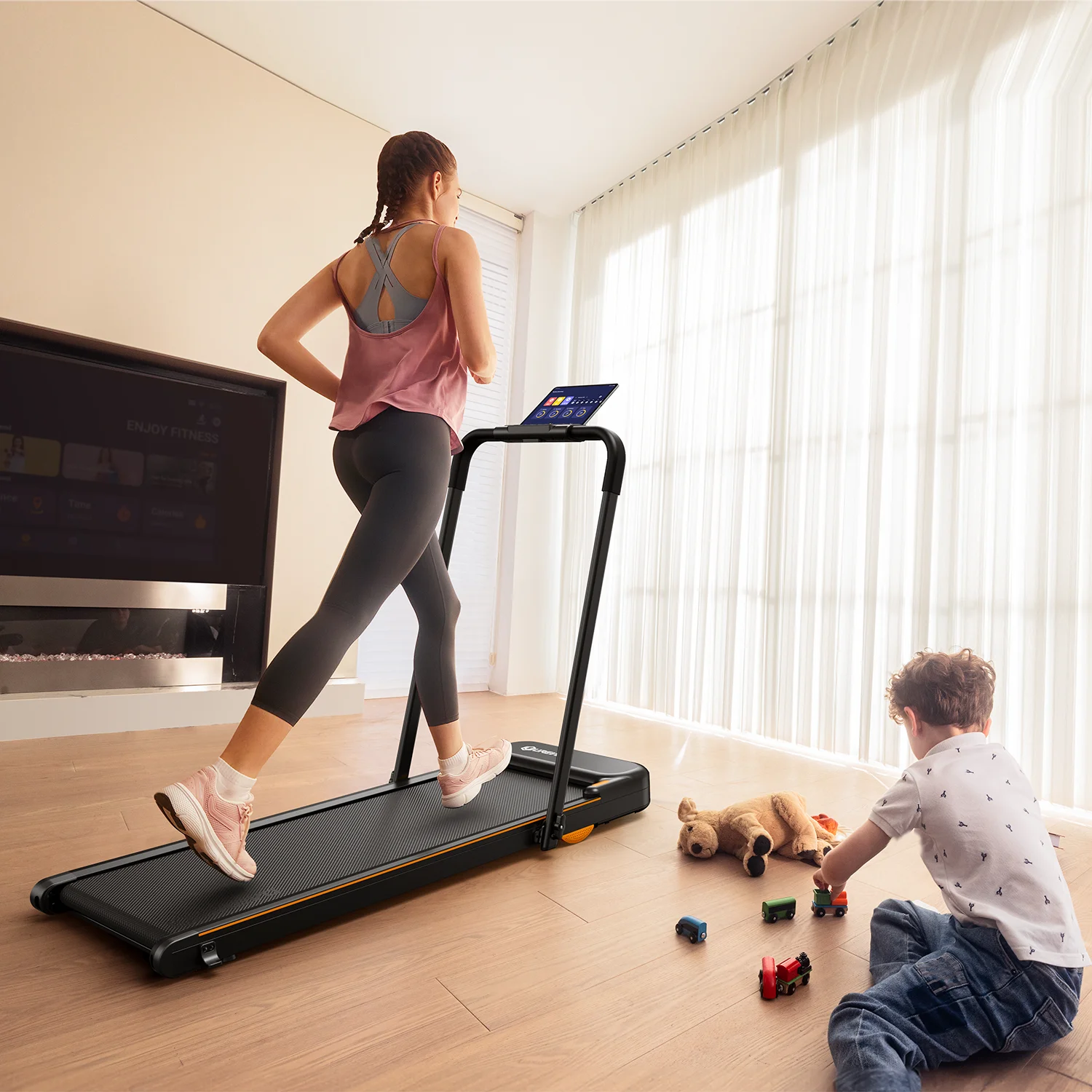 UREVO 2 in 1 Under Desks Treadmill, 5HIIT Modes Folding Treadmill with Smart Rotary Console 2.5HP 265 lbs for Home Office Gym - Womvr