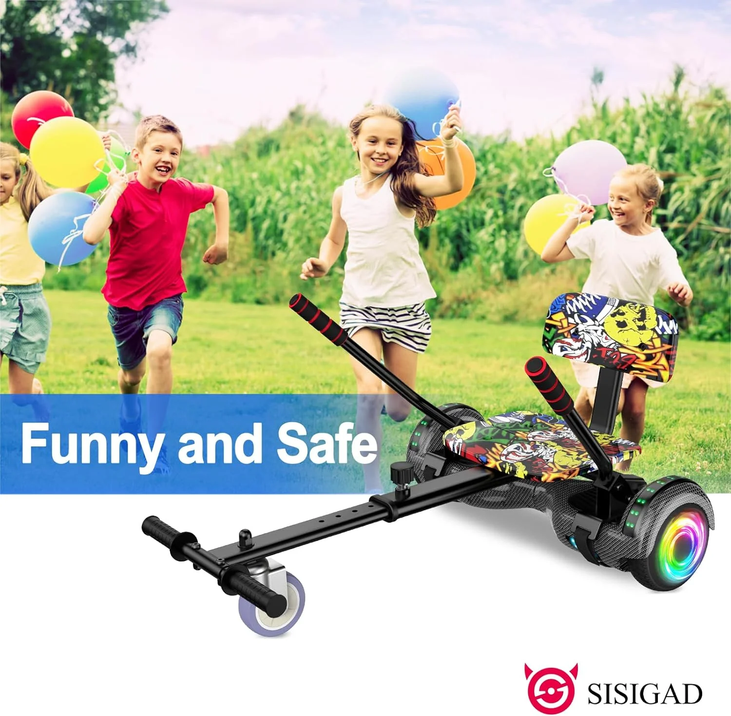 SISIGAD Hoverboard with Seat, 6.5 inch Hoverboard Go Kart Combo with Bluetooth Speaker & LED Lights for Kids Adults - Womvr