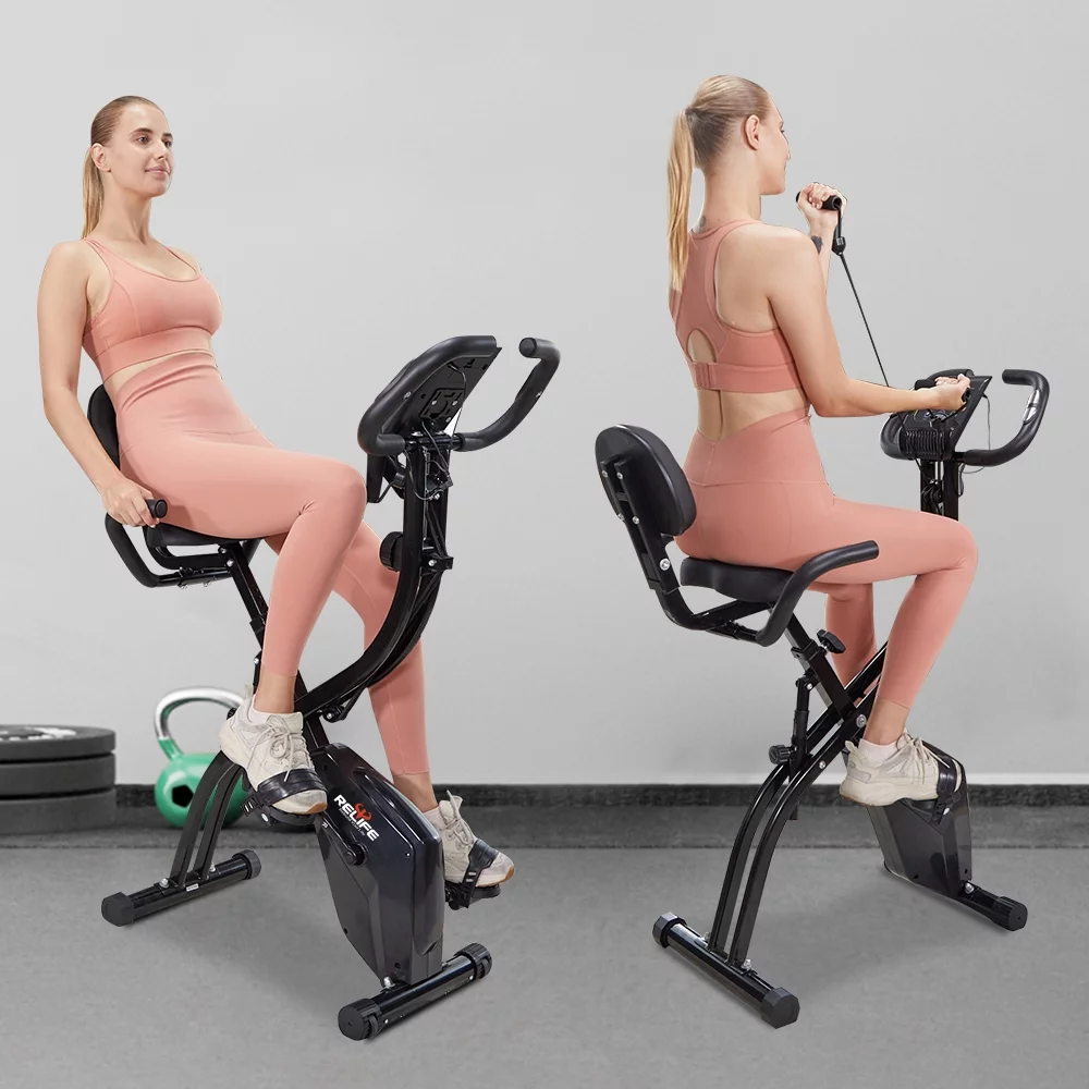 Relife Folding Exercise Bikes 3-in-1 x-Bike Indoor Portable Exercise Bikes, Foldable Stationary Bike with Arm Resistance Band, 53