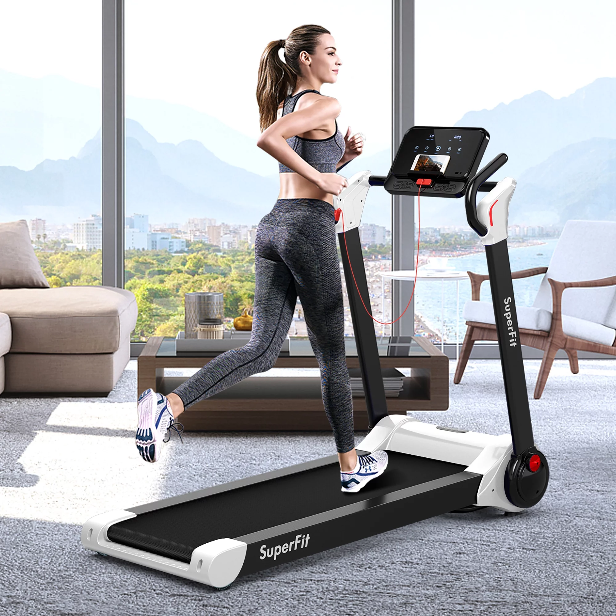 Superfit Folding 2.25HP Electric Treadmill Running Machine APP Control Bluetooth Black - Womvr