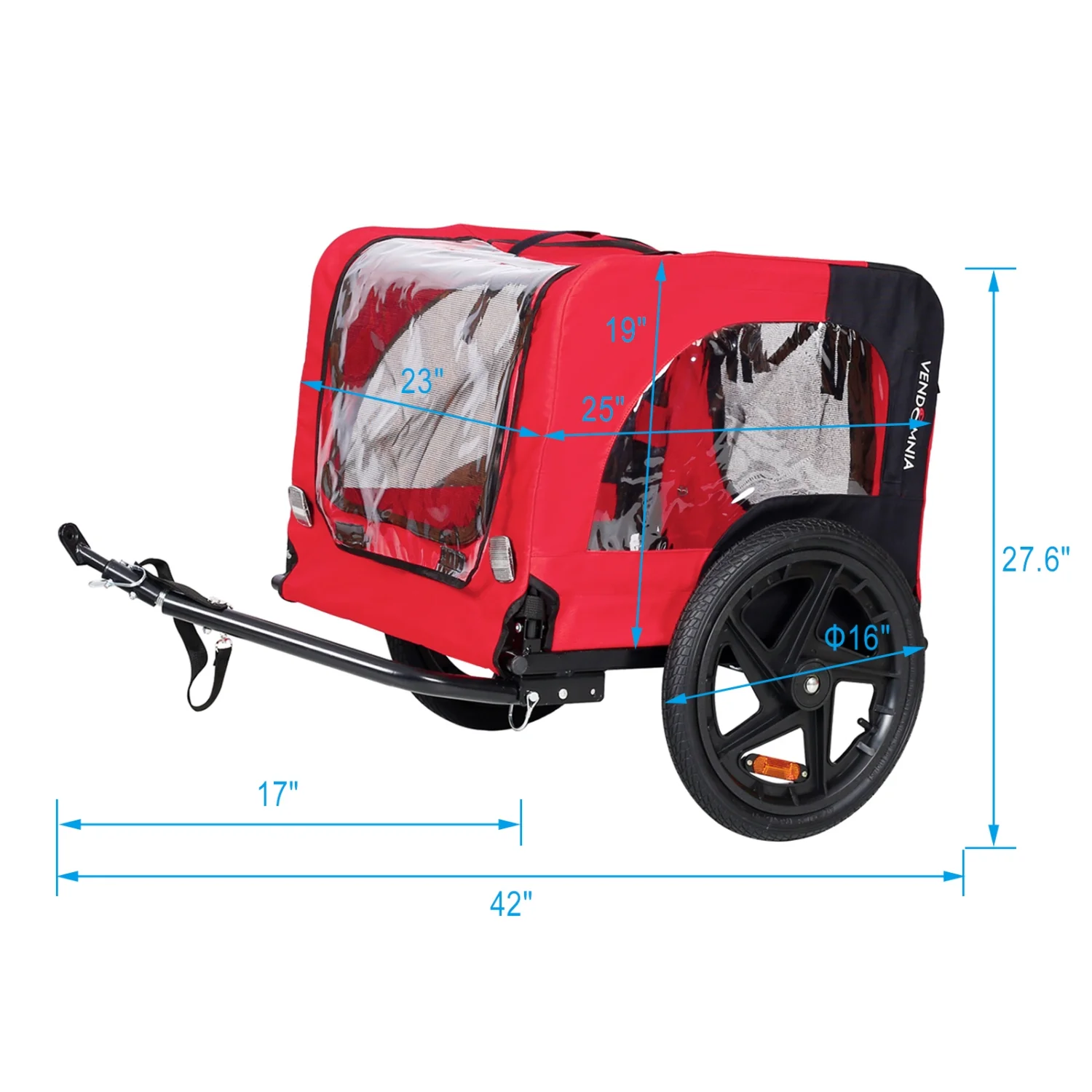 Best Bicycle Trailer for Pets Outdoor Foldable Dog Cycling Trailer with Reflectors and Safety Flag Bike Cargo Wagon Carrier w/Universal Hitch Red - Womvr